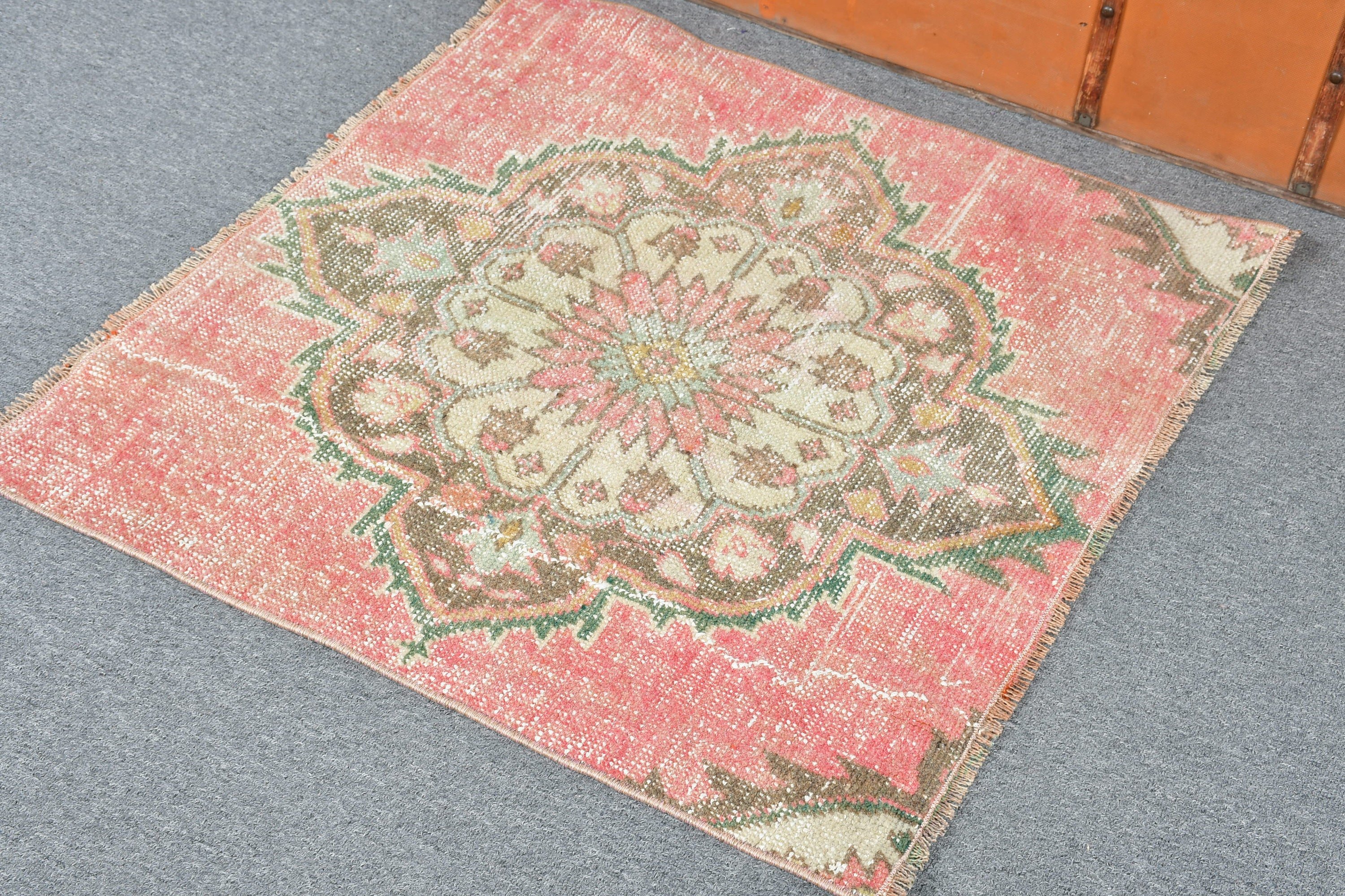 Anatolian Rugs, Wedding Rugs, Antique Rug, Vintage Rugs, Pink Anatolian Rug, Bathroom Rug, Entry Rug, 2.6x2.7 ft Small Rug, Turkish Rug