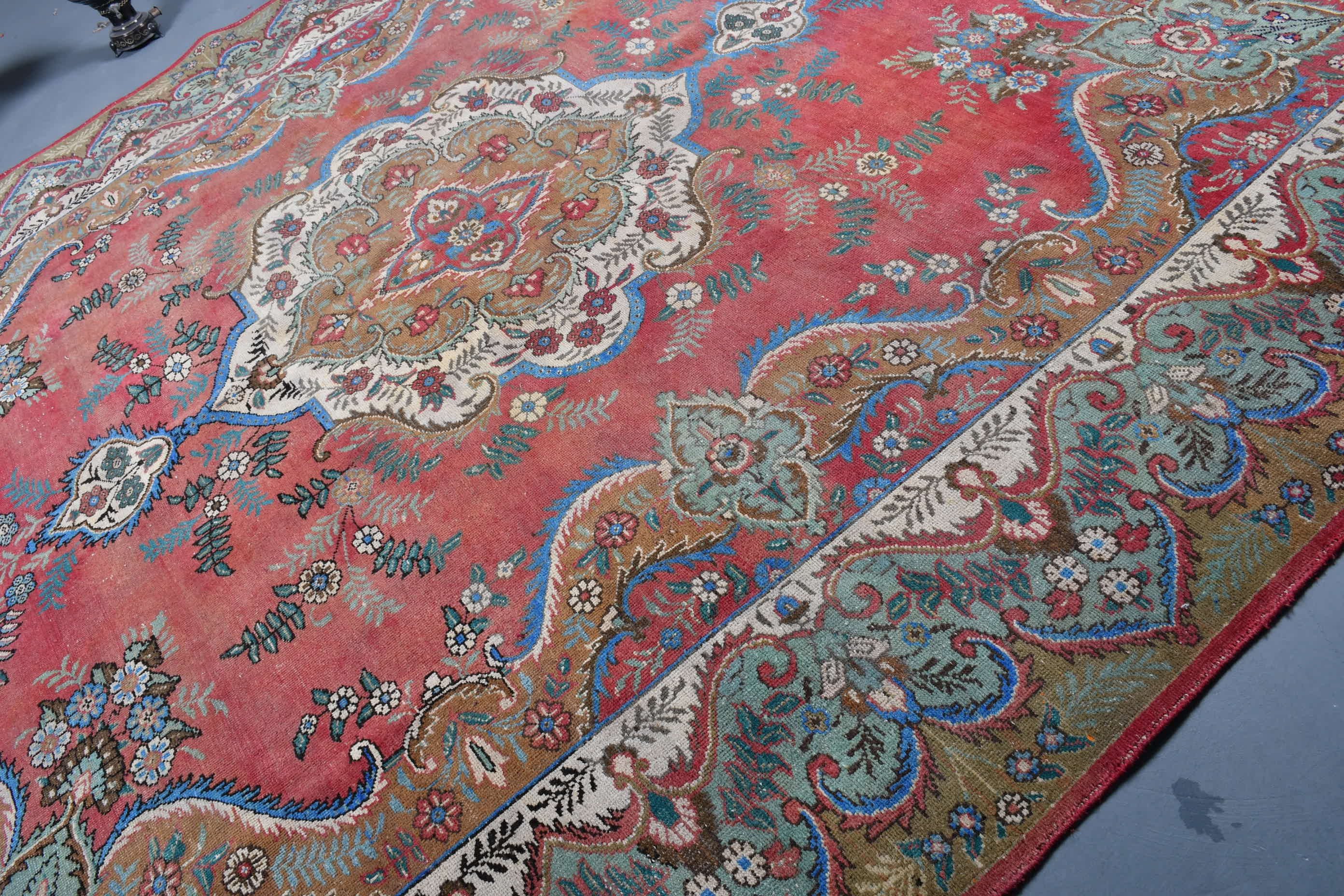 Antique Rugs, Pale Rug, Moroccan Rugs, Red Oushak Rug, Vintage Rugs, 9.9x9.9 ft Oversize Rug, Dining Room Rug, Turkish Rug, Living Room Rug