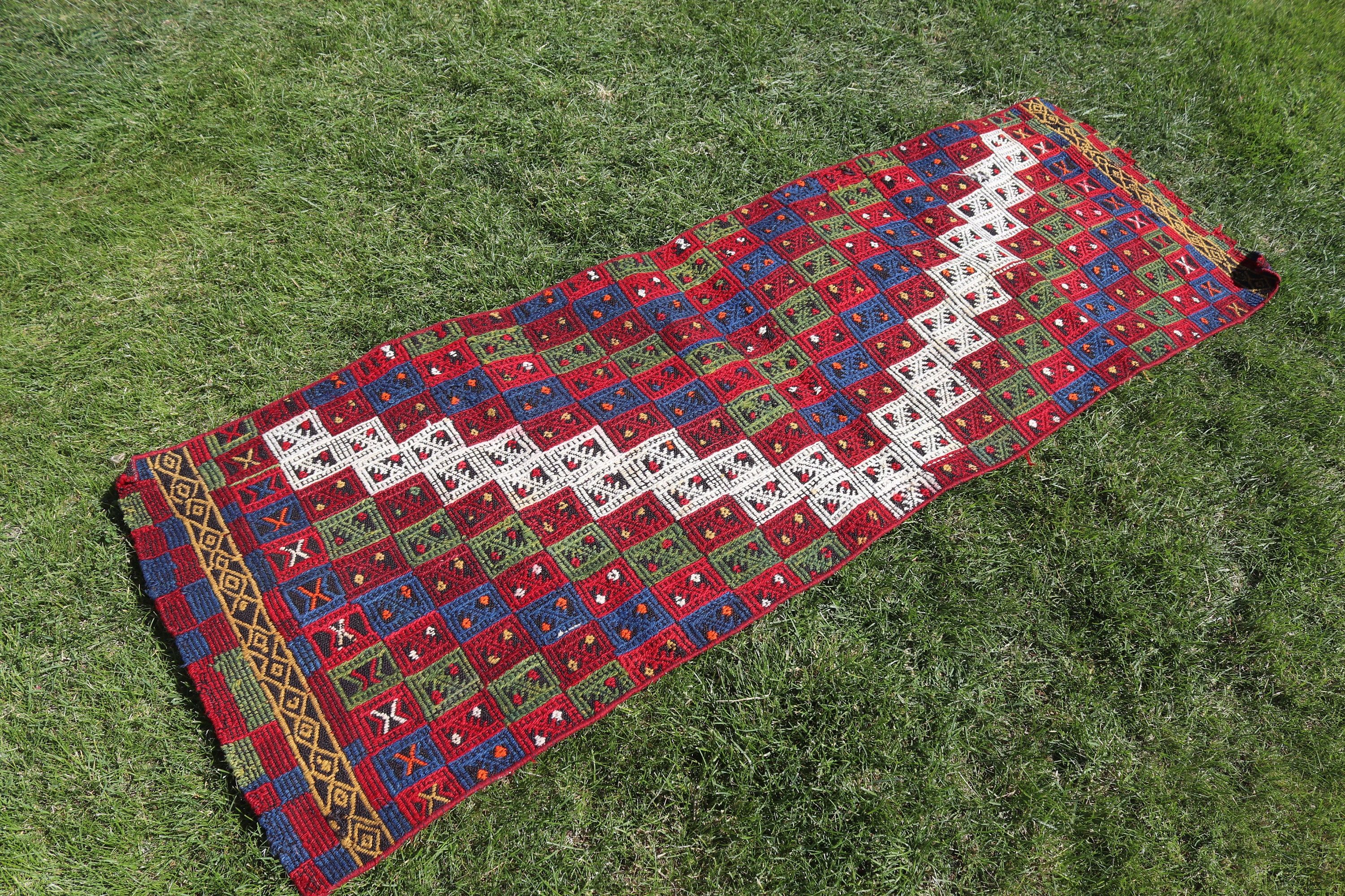 Vintage Rugs, Aztec Rug, Floor Rug, Corridor Rug, Kitchen Rug, Red Luxury Rugs, 2x5.7 ft Runner Rug, Turkish Rugs, Rugs for Kitchen, Kilim