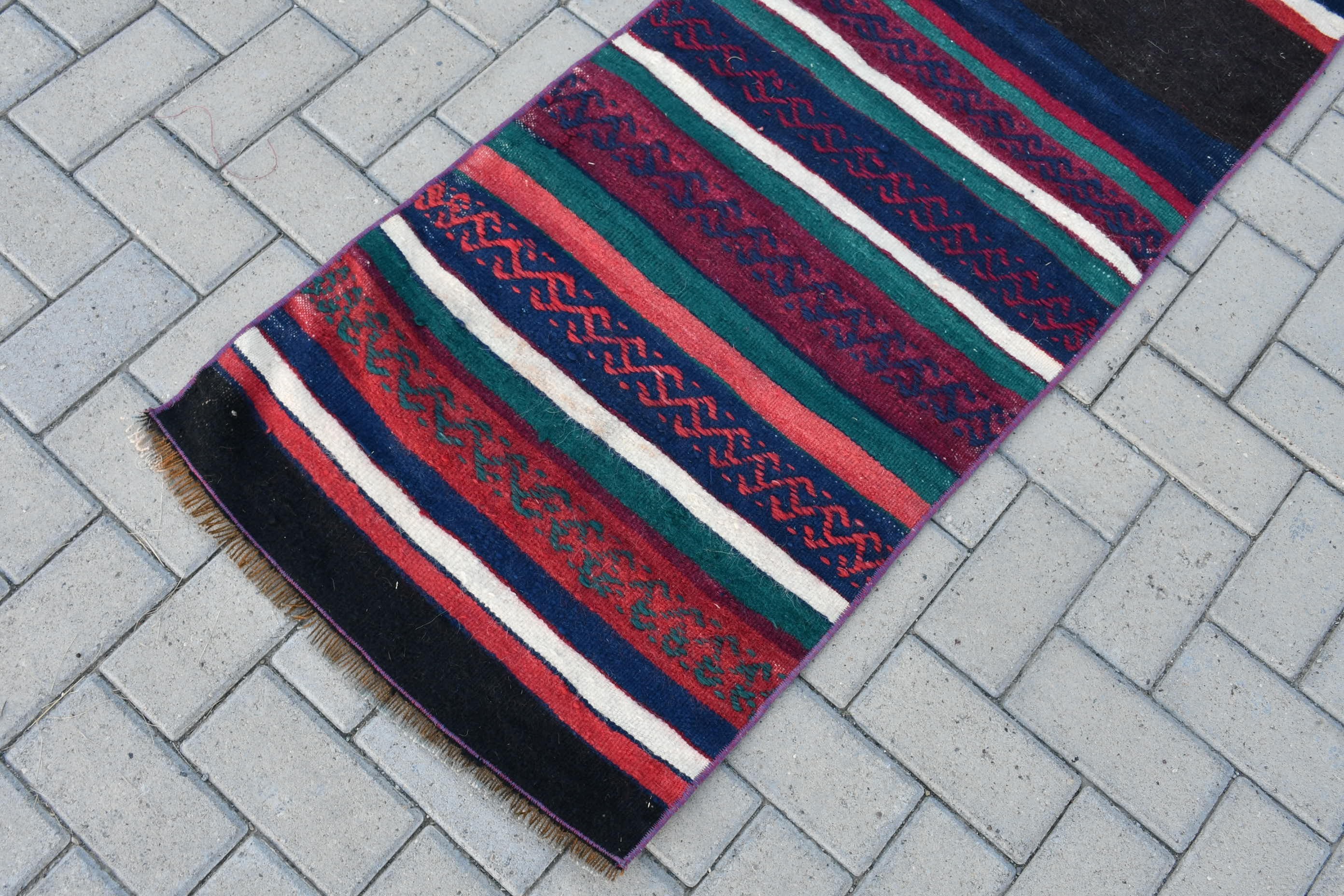 Oryantal Halı, Koridor Halıları, Kilim, Türk Halısı, 1.9x6.8 ft Runner Halısı, Mutfak Halısı, Vintage Halı, Yeşil Fas Halısı