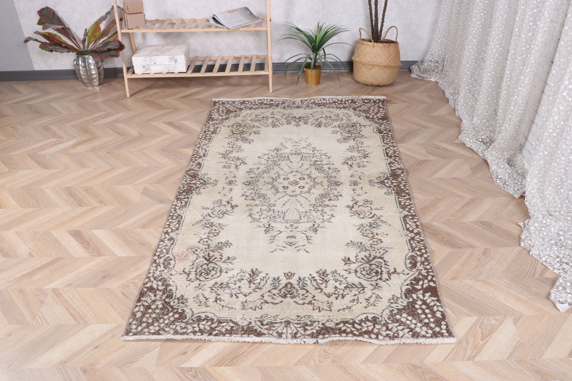 Beige  3.7x6.8 ft Area Rugs, Living Room Rug, Neutral Rug, Floor Rugs, Moroccan Rug, Boho Rug, Turkish Rugs, Vintage Rug