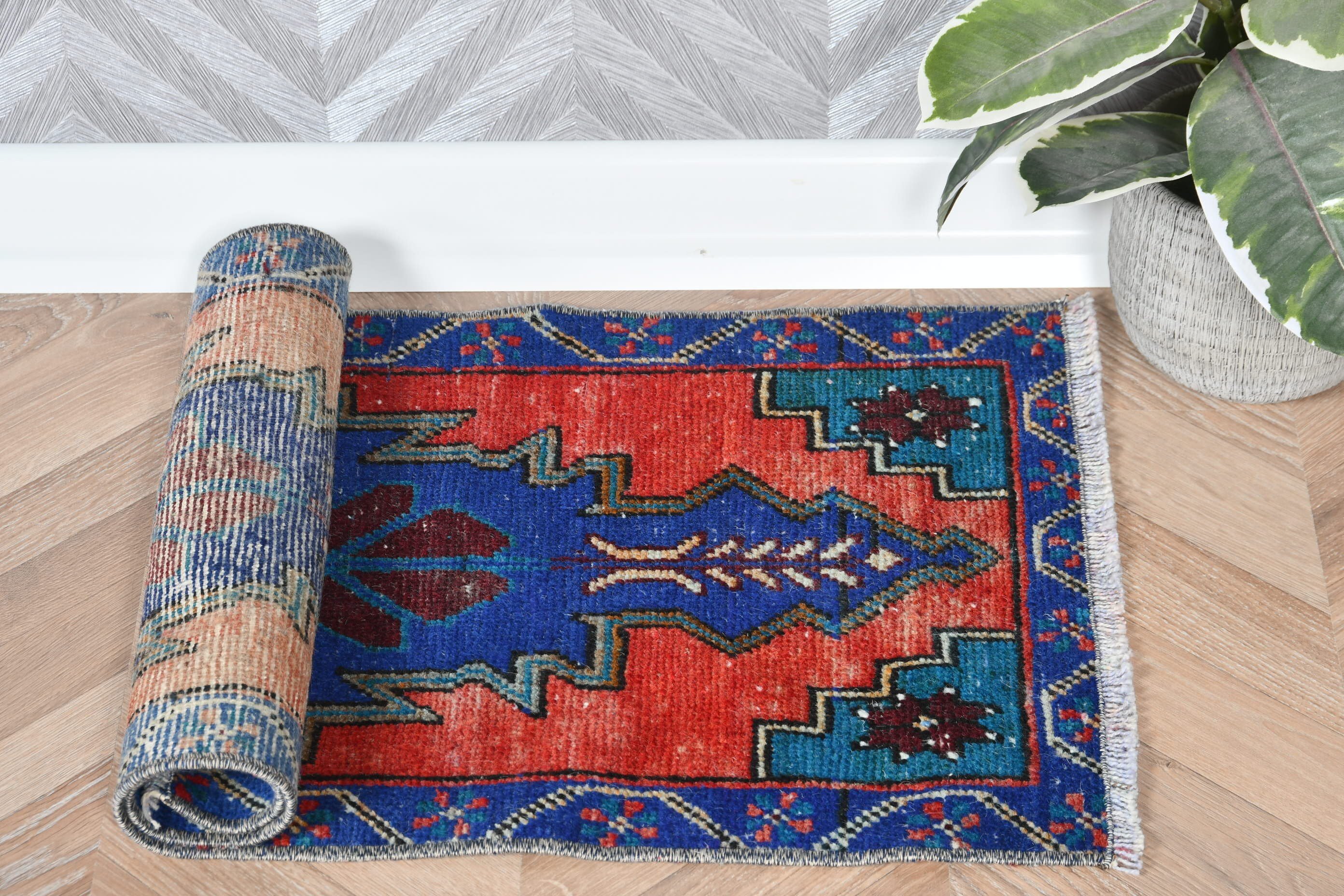 Turkish Rugs, Bedroom Rug, Rugs for Kitchen, Blue Moroccan Rug, Vintage Rug, 1.3x2.7 ft Small Rug, Home Decor Rug, Nursery Rugs, Ethnic Rug