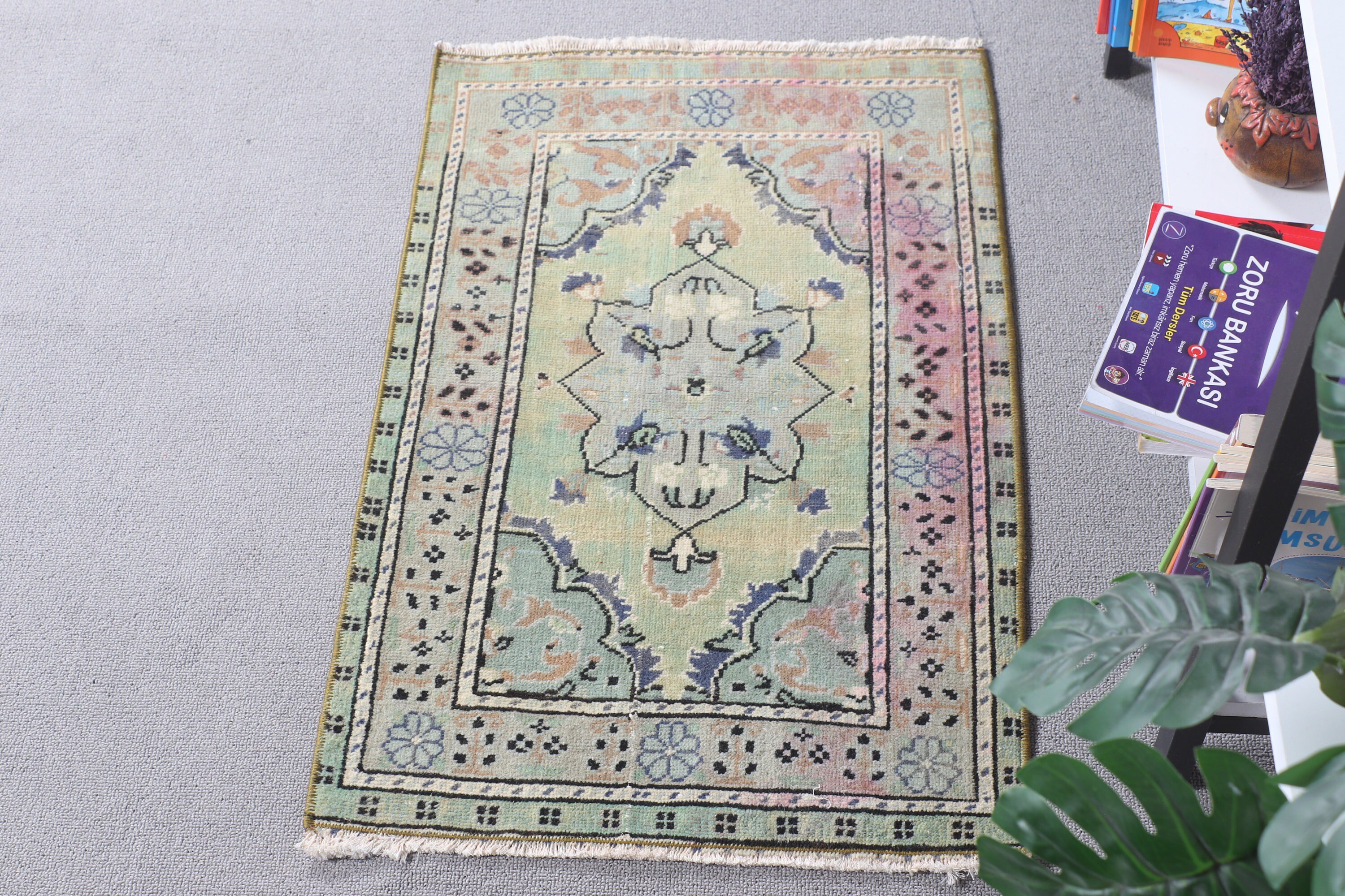 Giriş Halıları, Oushak Halısı, Vintage Halılar, 1,6x2,5 ft Küçük Halılar, Türk Halısı, Yeşil Oryantal Halılar, Banyo Halısı, Araba Paspas Halıları, Yer Halısı