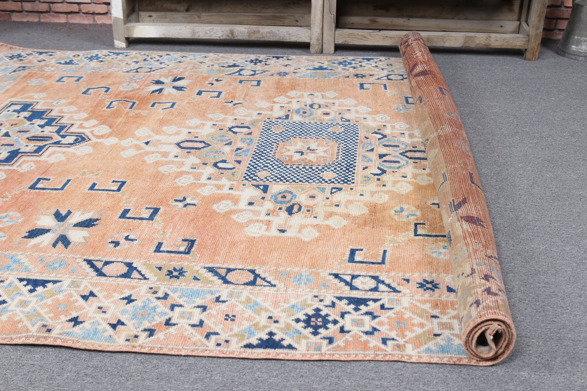 Harika Halılar, 5.7x8.5 ft Büyük Halı, Turuncu Ev Dekorasyonu Halısı, Mutfak Halısı, Vintage Halı, Yatak Odası Halısı, Salon Halıları, Türk Halıları, Salon Halıları