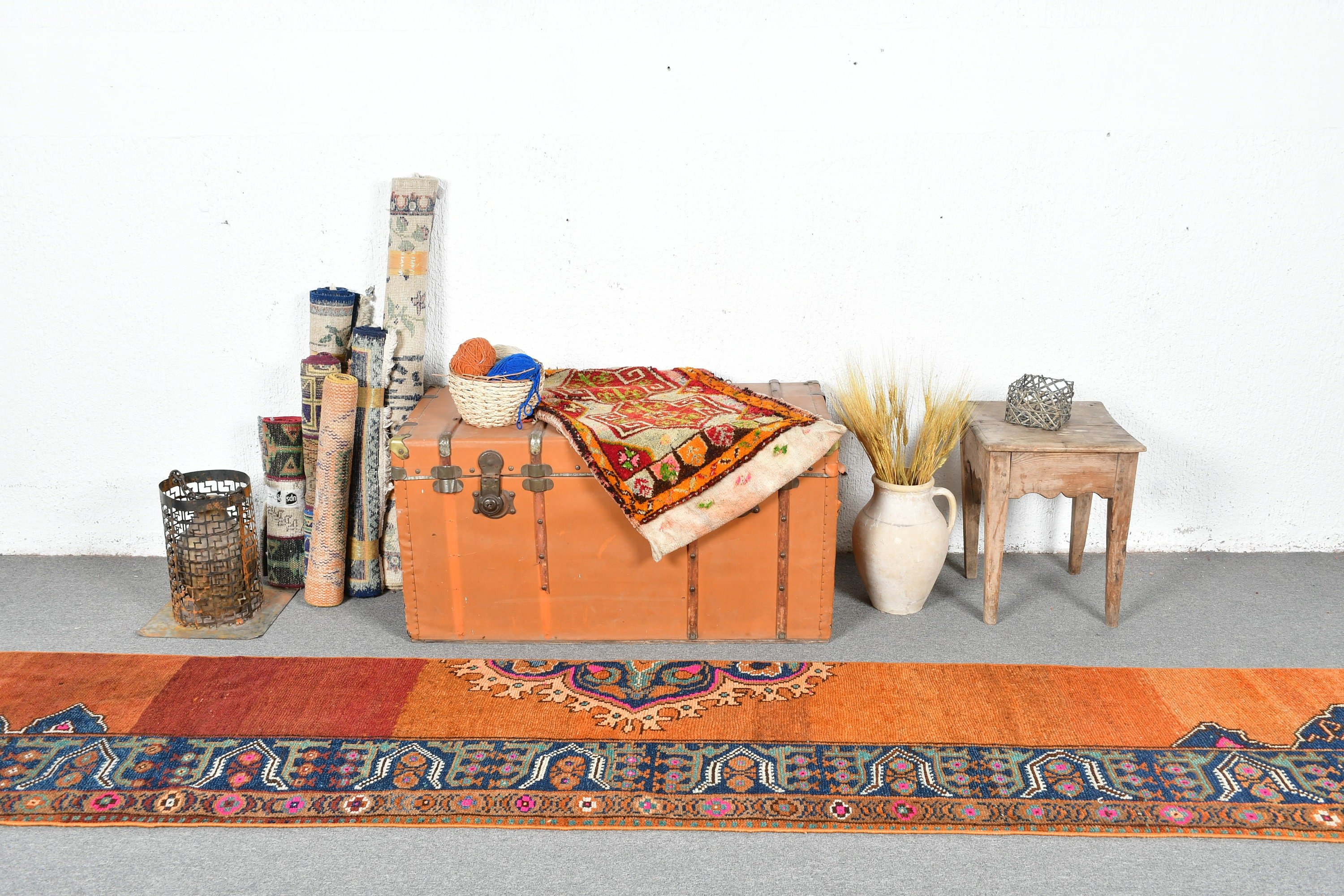 Orange Oriental Rugs, Kitchen Rugs, Vintage Rug, Turkish Rug, Bedroom Rug, 2.1x11.8 ft Runner Rug, Floor Rug, Rugs for Hallway, Stair Rug