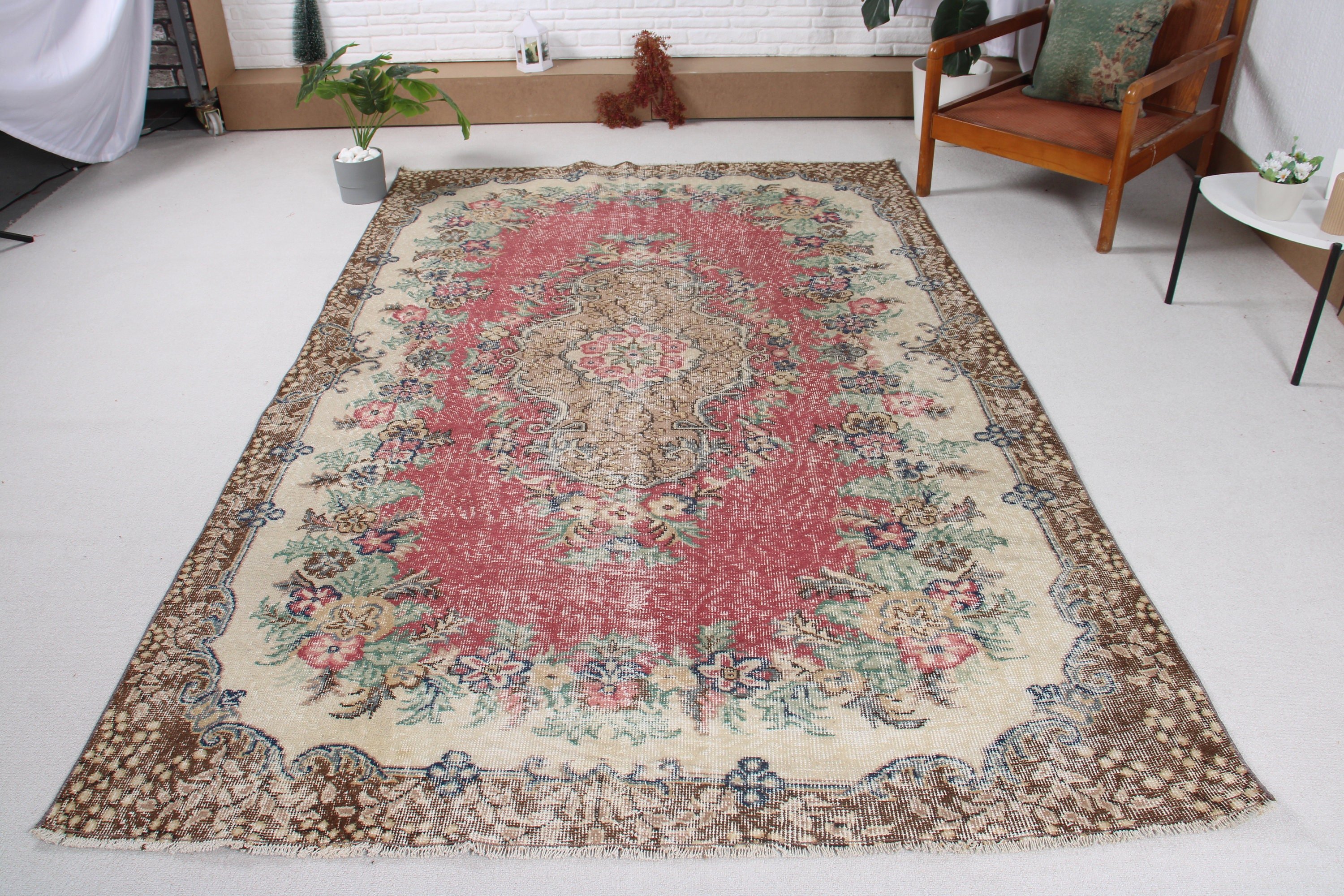 Vintage Rugs, Turkish Rug, Salon Rug, Bedroom Rug, Red  5.9x8.9 ft Large Rugs, Oriental Rugs, Dining Room Rug, Decorative Rug