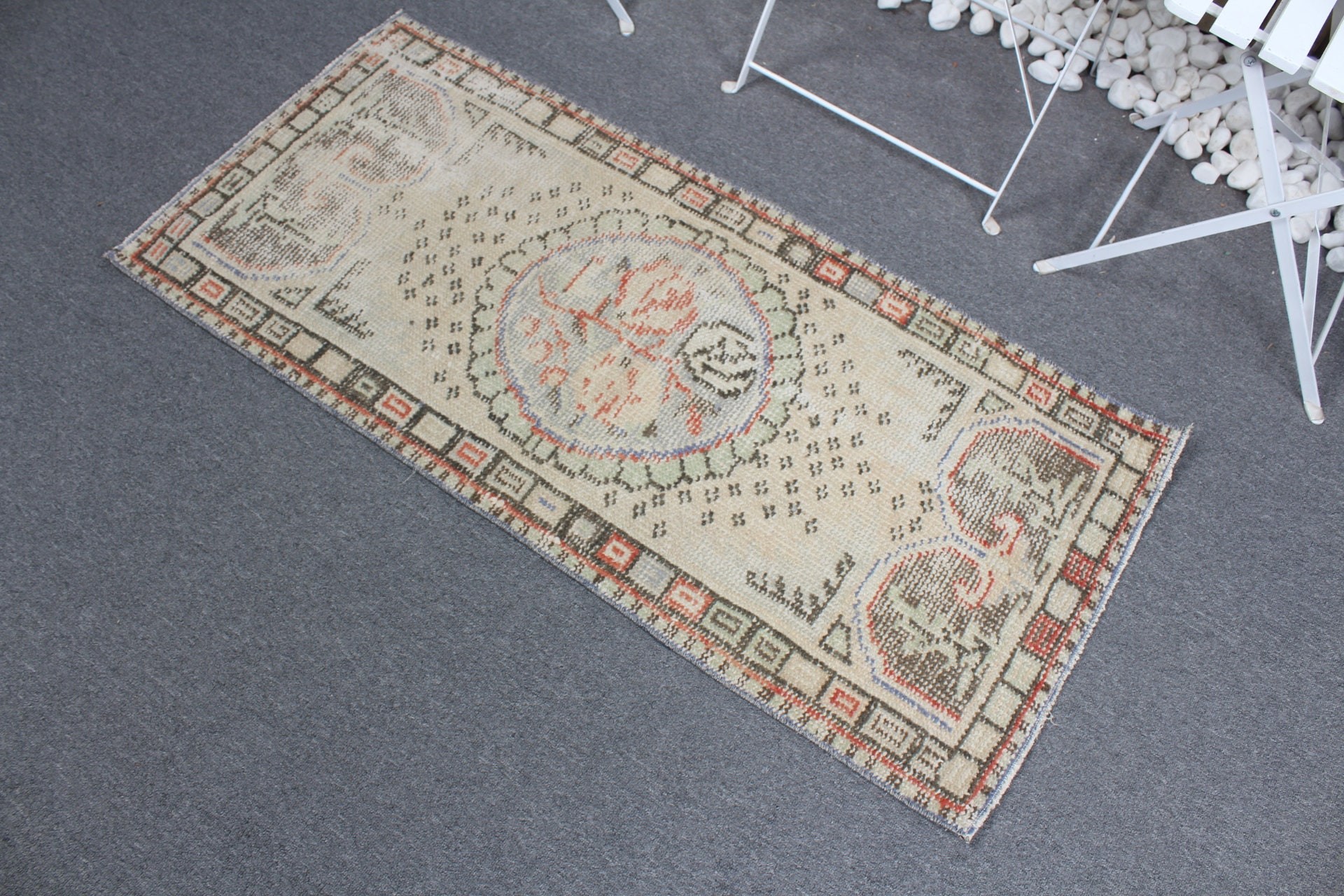 Vintage Rugs, Rugs for Car Mat, Turkish Rugs, Entry Rugs, Moroccan Rug, Bath Rug, Beige  2x4.4 ft Small Rug, Oushak Rugs