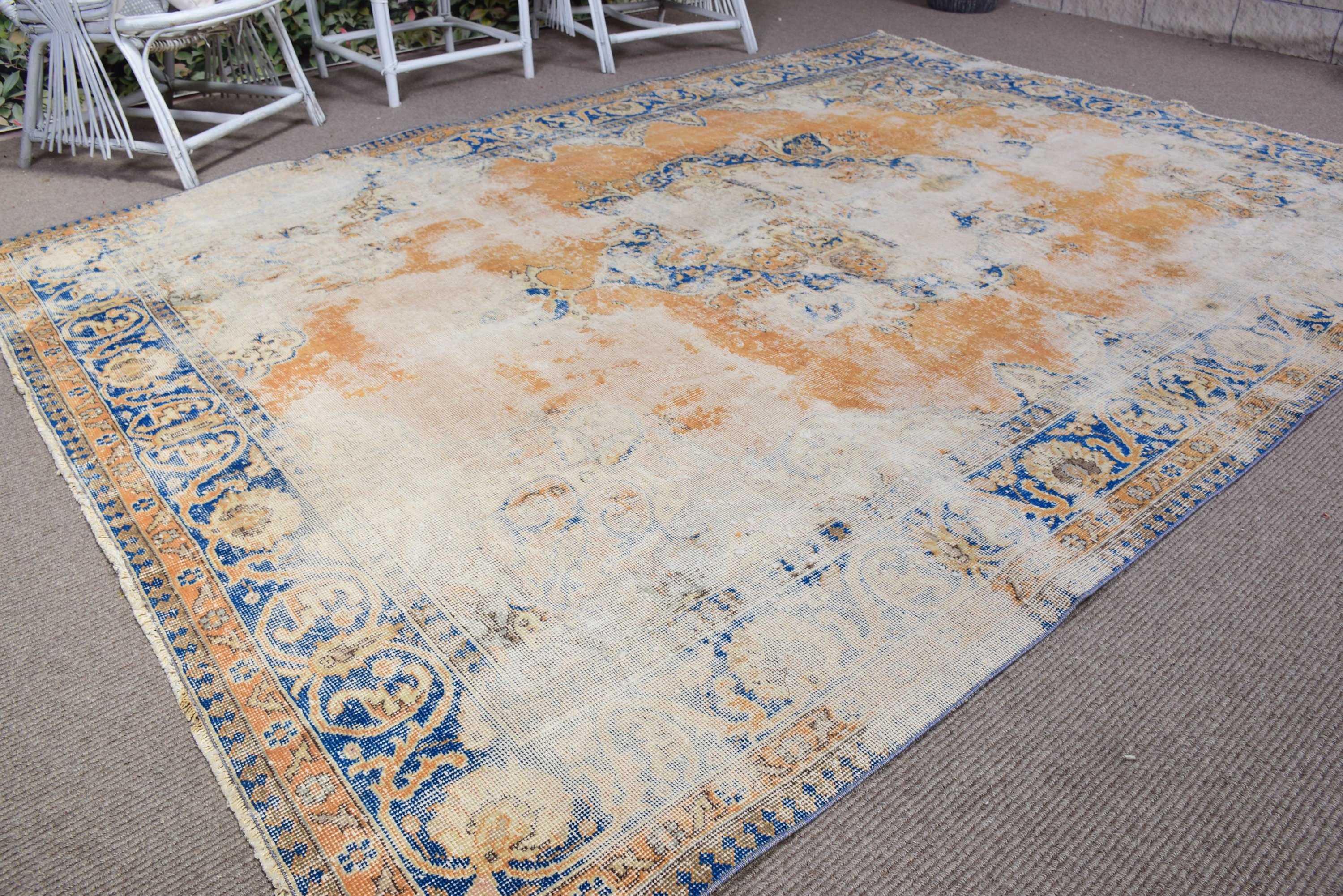 Cool Rug, 7.2x9.9 ft Oversize Rug, Turkish Rug, Vintage Rugs, Living Room Rug, Oversize Vintage Rugs, Antique Rugs, Orange Oushak Rug