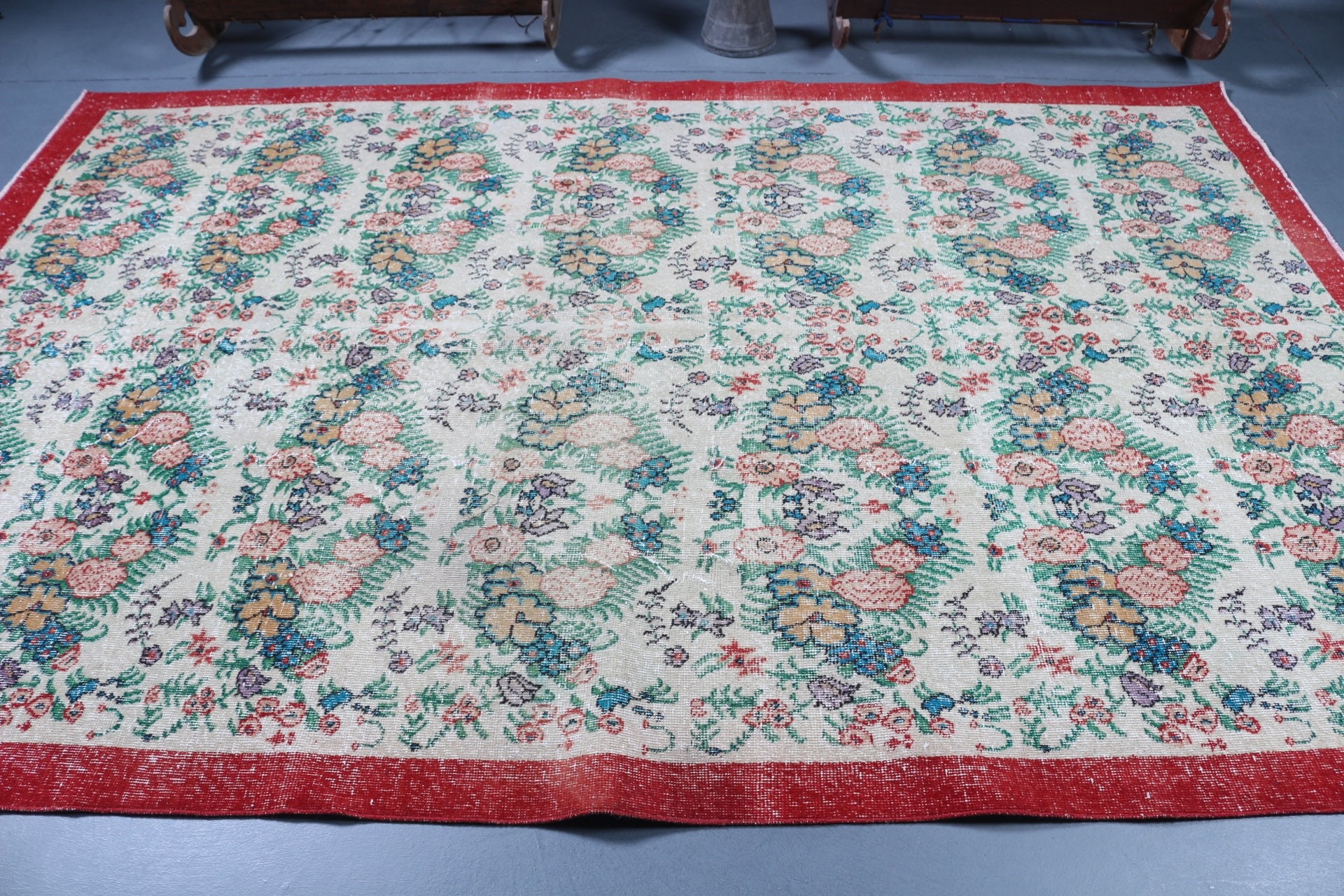 Vintage Halılar, Kırmızı Yün Halı, 6.4x9.6 ft Büyük Halı, Türk Halısı, Oryantal Halılar, Anadolu Halısı, Yatak Odası Halısı, Oturma Odası Halıları, Salon Halıları