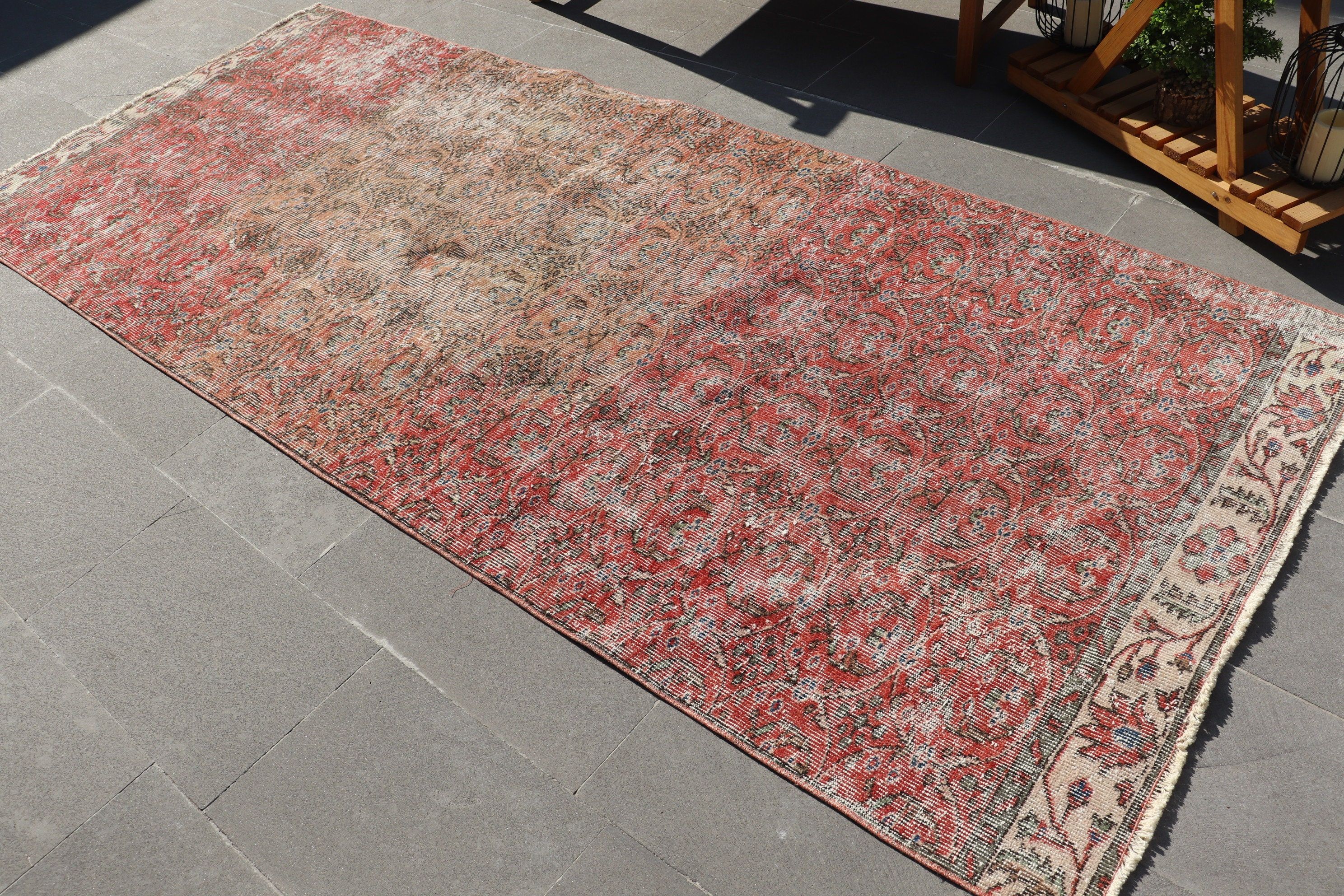 Living Room Rug, Home Decor Rug, Bright Rug, 3.8x8.9 ft Area Rugs, Vintage Rugs, Indoor Rug, Orange Antique Rug, Turkish Rug