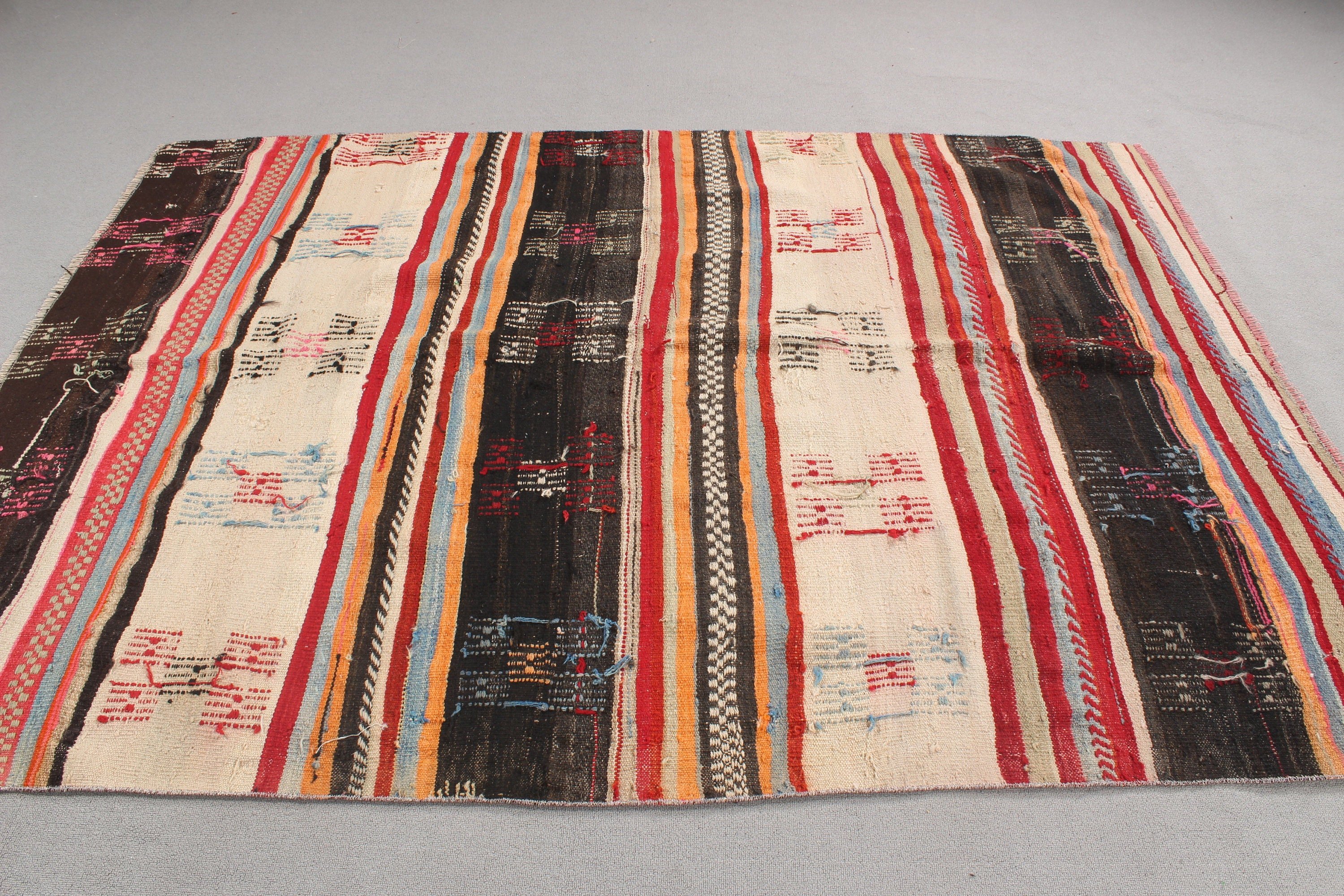 Kilim, Vintage Halı, Boho Bölge Halısı, Türk Halıları, Mutfak Halısı, Bej Oushak Halısı, 5.1x7.2 ft Alan Halısı, Ev Dekorasyonu Halısı, Anadolu Halısı