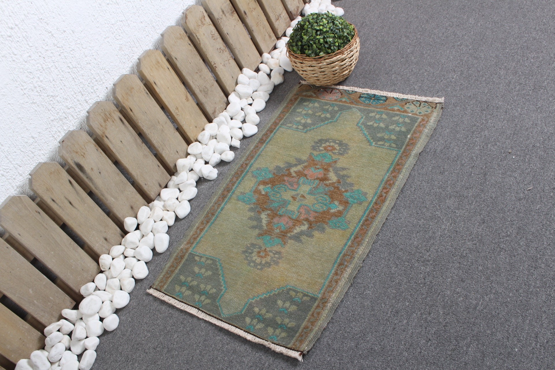 Handmade Rug, 1.6x2.7 ft Small Rug, Vintage Rugs, Door Mat Rugs, Oriental Rug, Bedroom Rugs, Nursery Rugs, Green Anatolian Rug, Turkish Rug