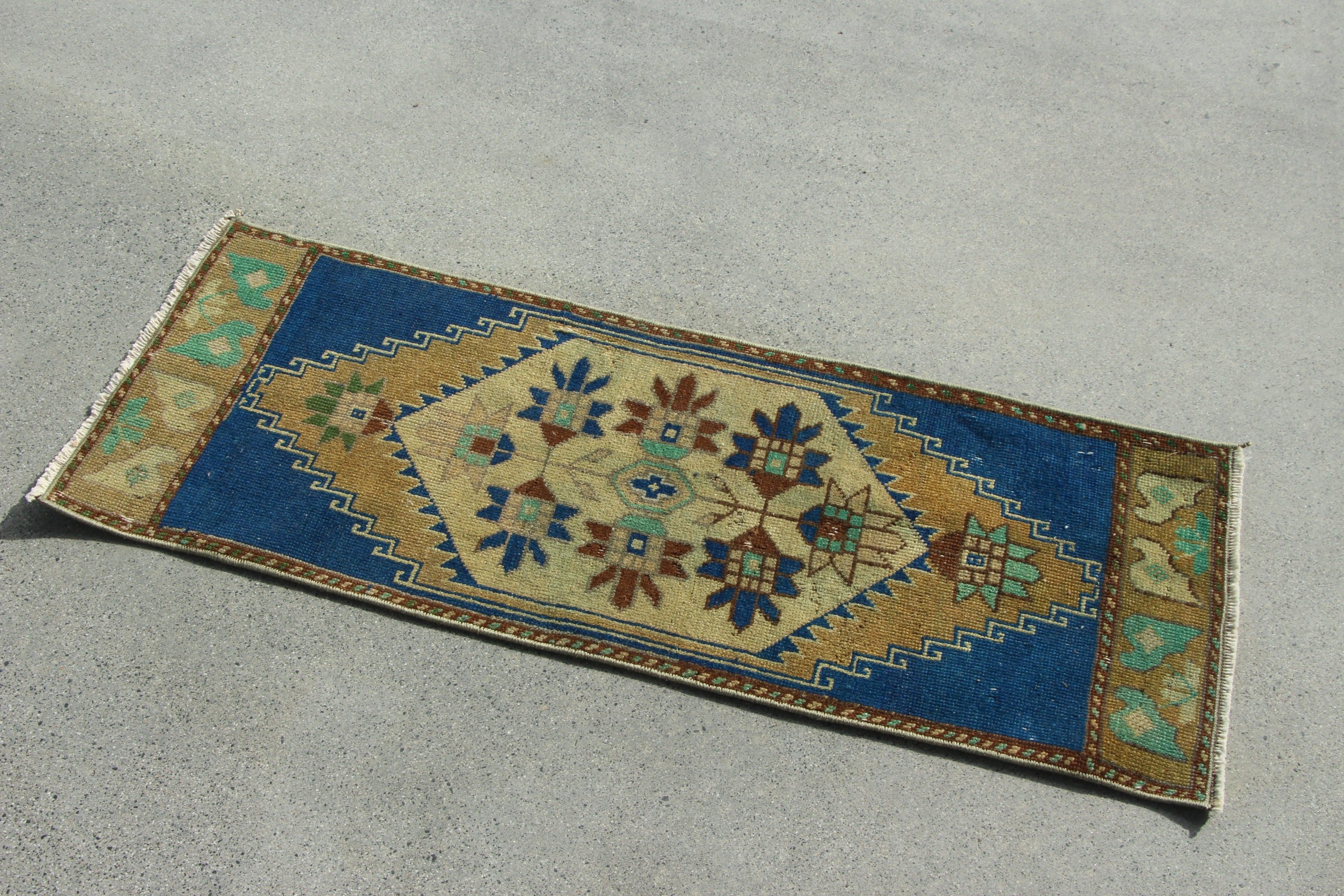 Türk Halısı, Duvara Asılı Halı, Fas Halısı, Boho Halıları, Mavi Fas Halıları, Vintage Halılar, Yatak Odası Halısı, Geometrik Halı, 1.2x3.3 ft Küçük Halı