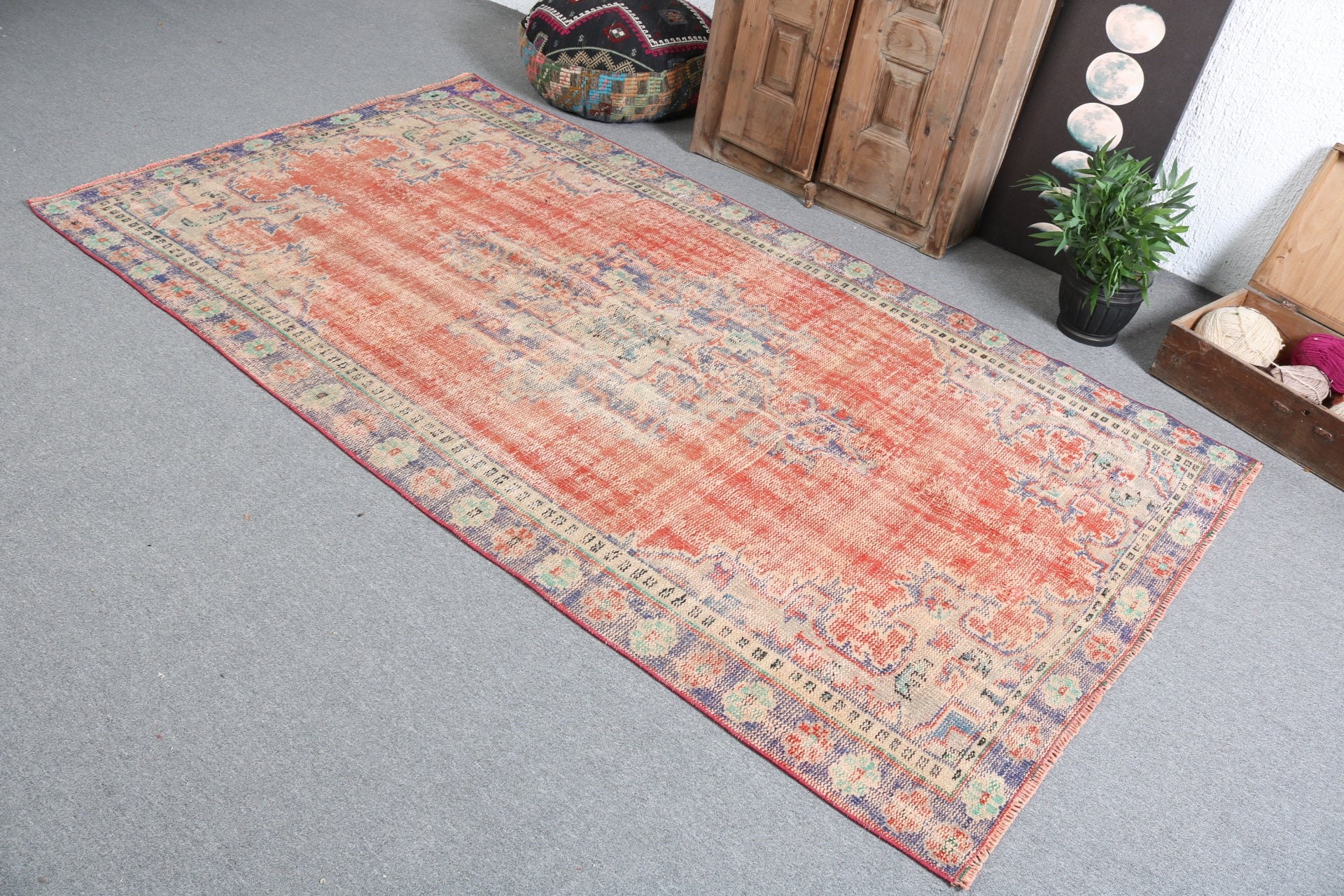 Wool Rug, Vintage Rug, Turkish Rug, Aztec Rugs, Large Boho Rug, 5x8.7 ft Large Rug, Modern Rug, Red Statement Rug, Large Vintage Rug