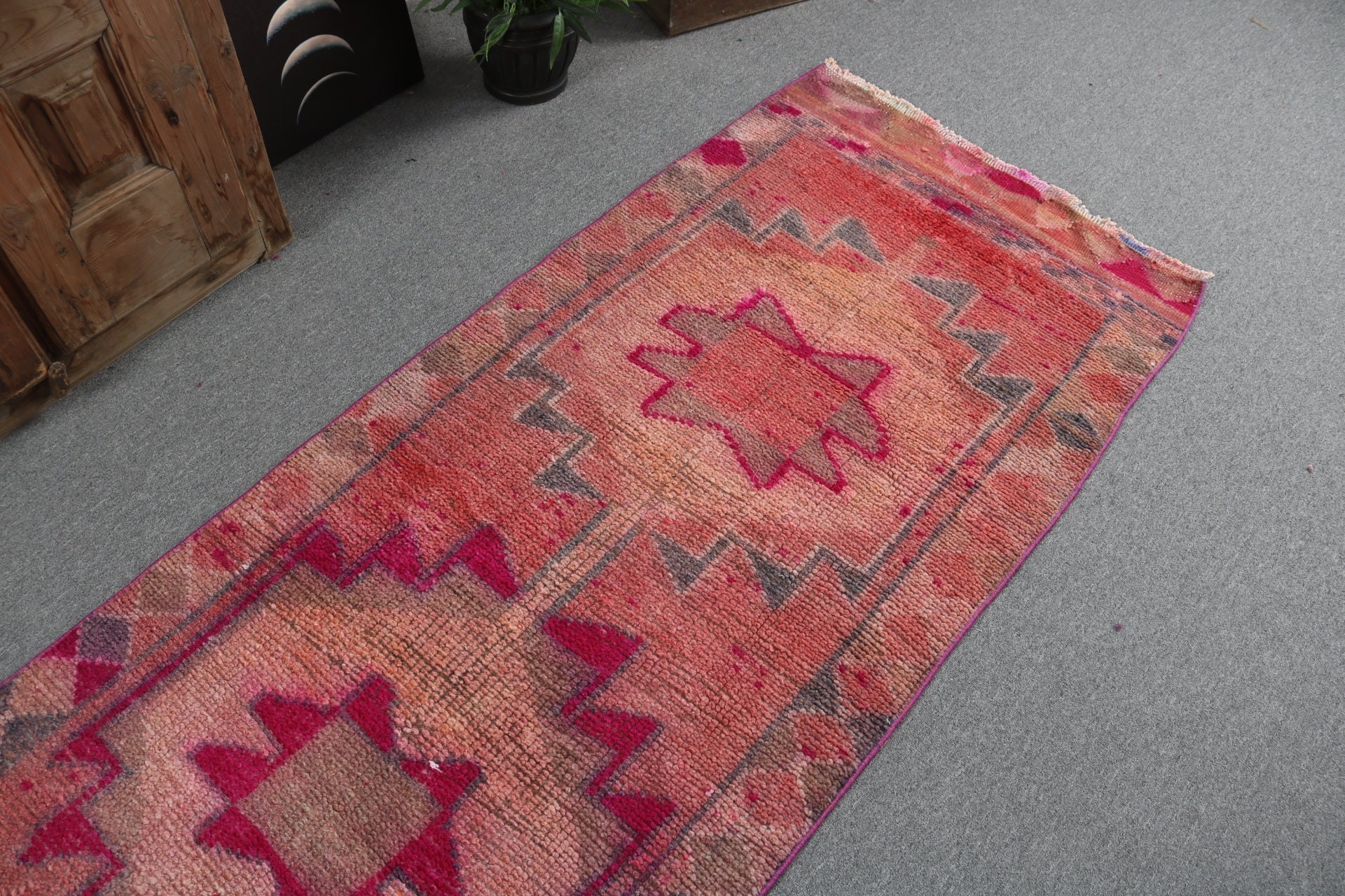 Boho Rugs, Vintage Rug, Turkey Rugs, Corridor Rug, Turkish Rug, Orange Wool Rugs, Kitchen Rug, 2.8x9.6 ft Runner Rug