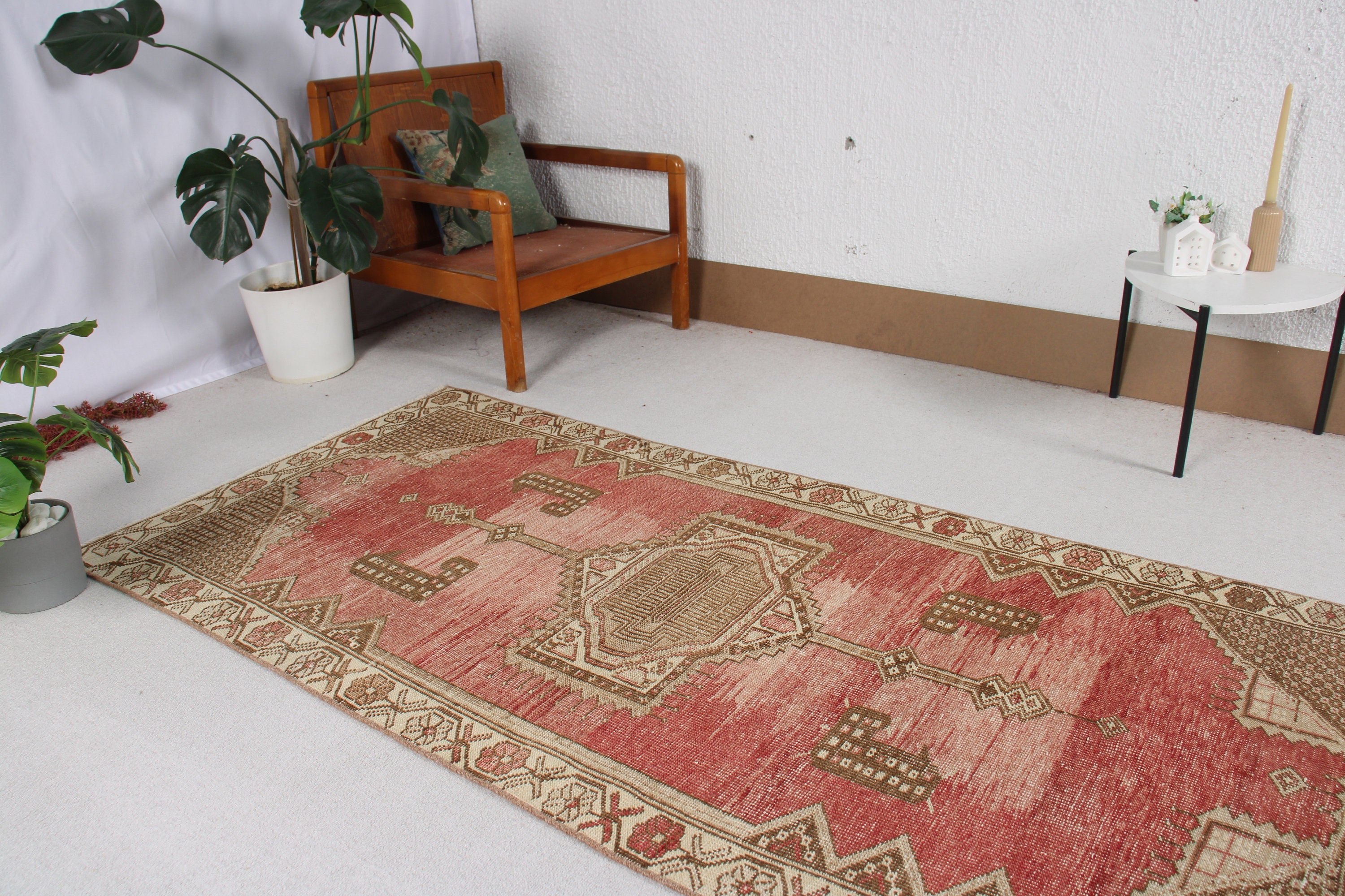 Bedroom Rugs, Vintage Rugs, Aztec Rugs, Red Geometric Rugs, 3.4x7.1 ft Area Rug, Turkish Rugs, Oushak Area Rugs, Oushak Rugs, Anatolian Rug