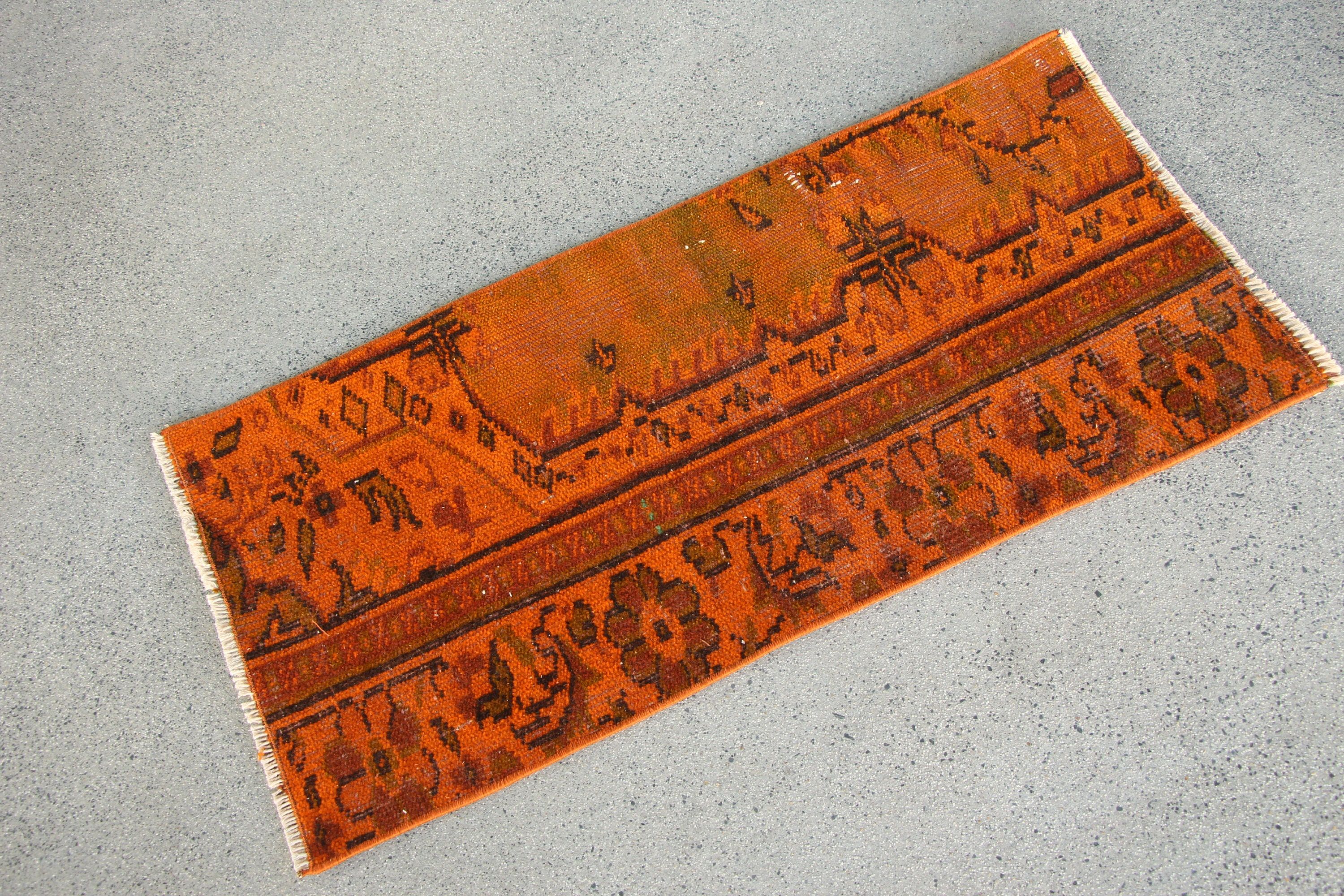 1.5x3.2 ft Small Rugs, Turkish Rug, Oriental Rugs, Car Mat Rugs, Vintage Rugs, Rugs for Entry, Orange Wool Rug, Kitchen Rugs, Bath Rugs