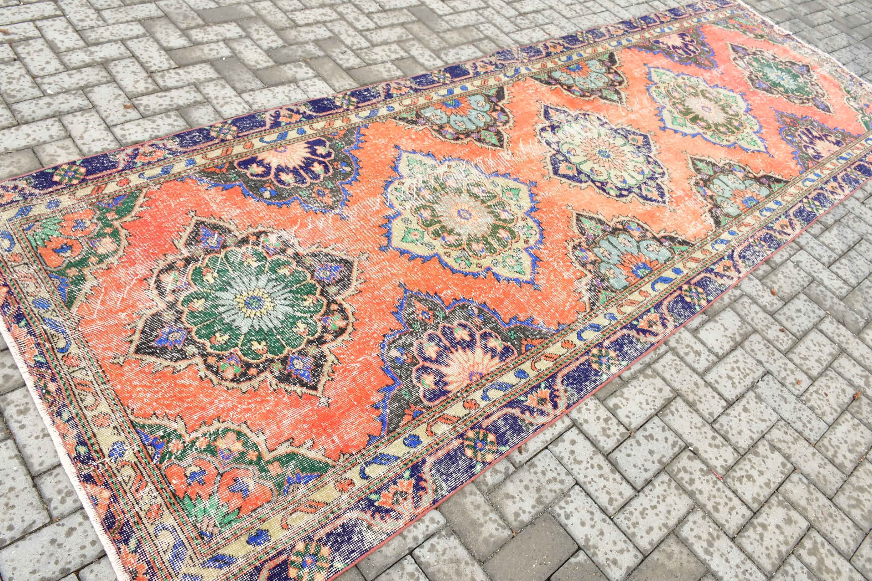 Kitchen Rugs, Turkish Rugs, Floor Rug, Aztec Rug, Orange Anatolian Rug, Wool Rug, Corridor Rugs, Vintage Rug, 4.2x12.3 ft Runner Rugs