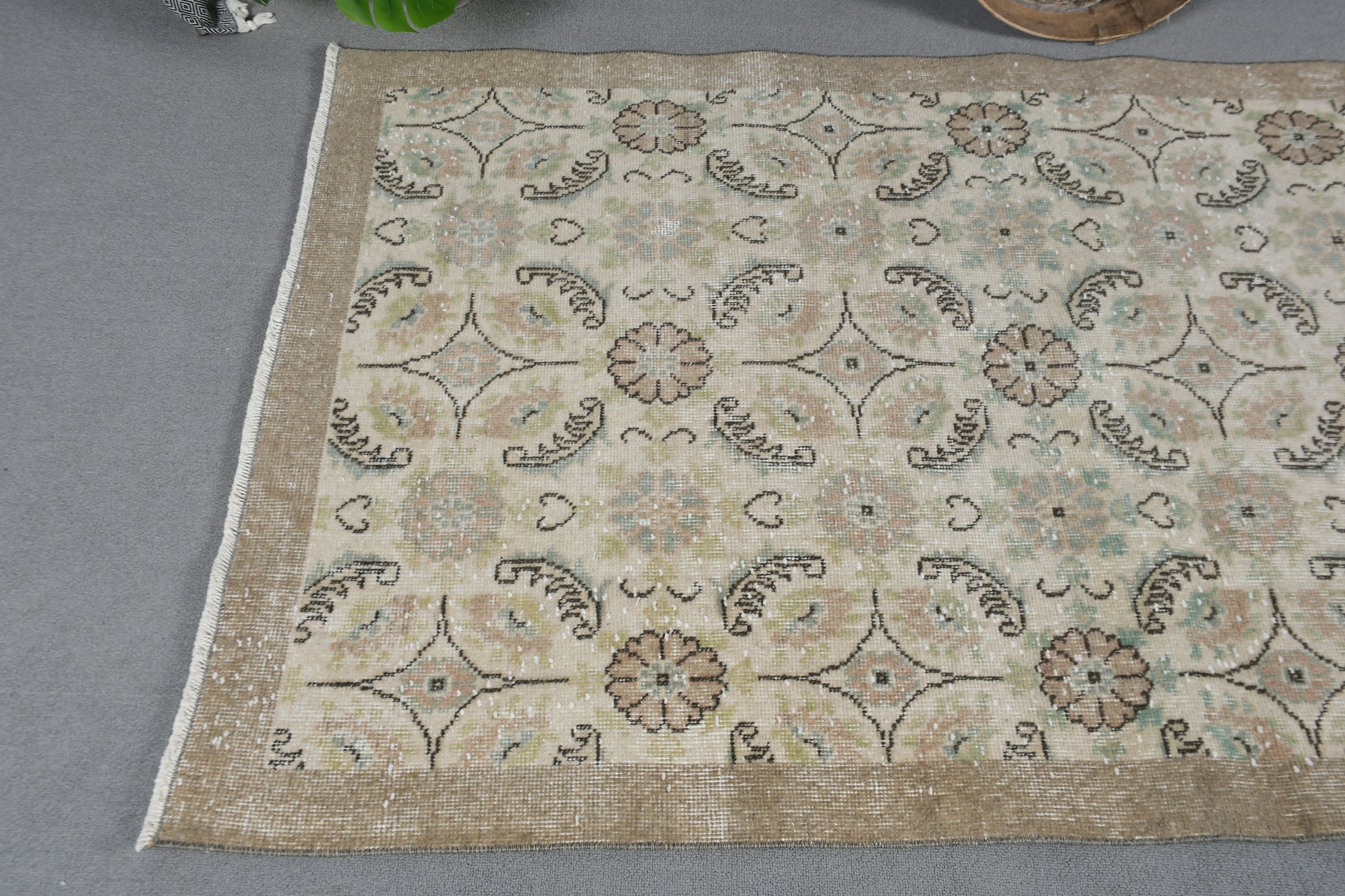 Kitchen Rug, Turkish Rug, Beige Antique Rugs, Nursery Rugs, Rugs for Kitchen, Vintage Rug, Floor Rug, 3.7x6.7 ft Area Rug, Moroccan Rugs