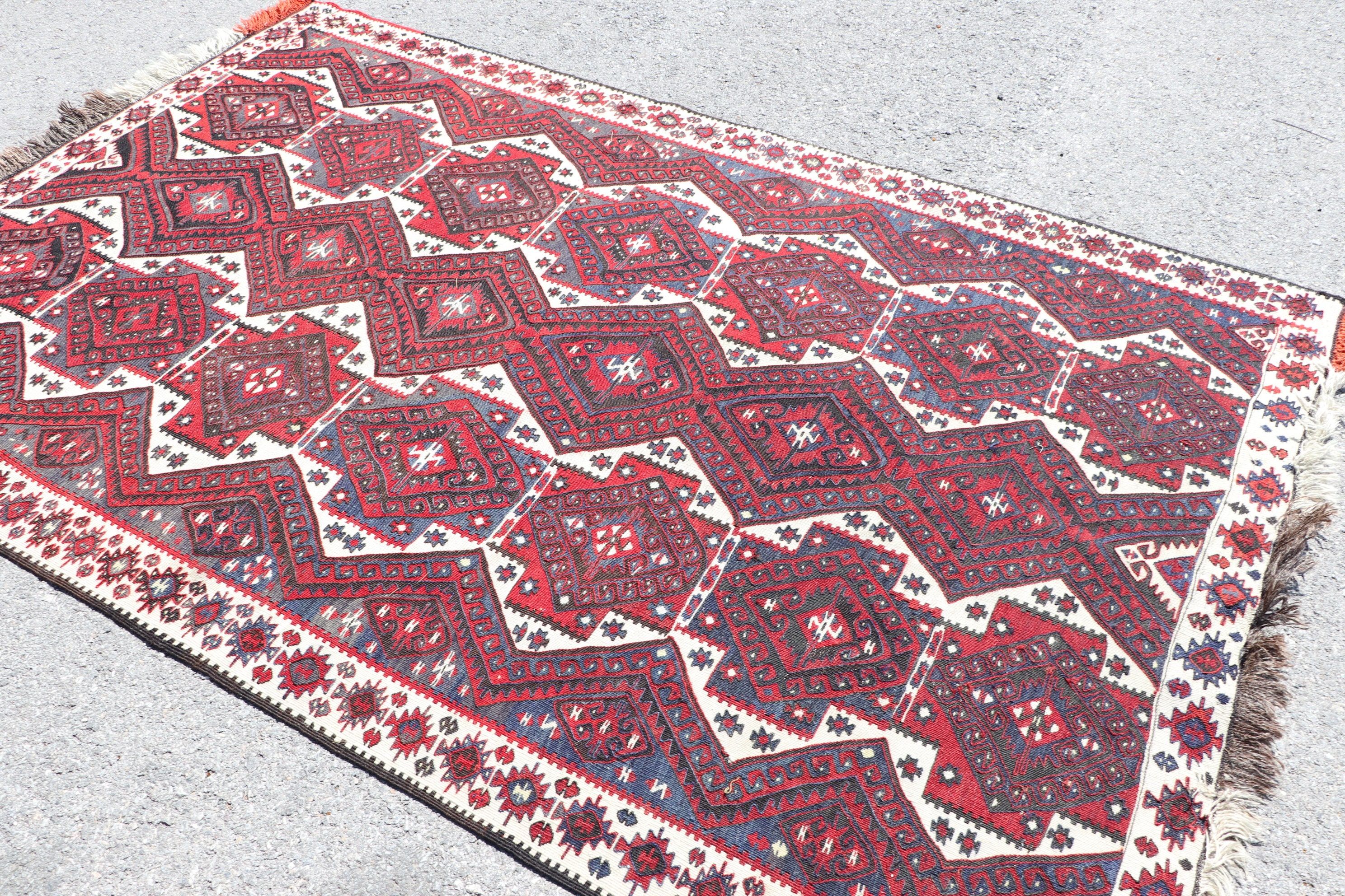 Kırmızı Fas Kilim, Antre Kilim, Türk Kilim, Oturma Odası Kilim, Uşak Kilim, 152x243 cm Oturma odası Kilim, Ev Kilim, Yemek odası Kilim