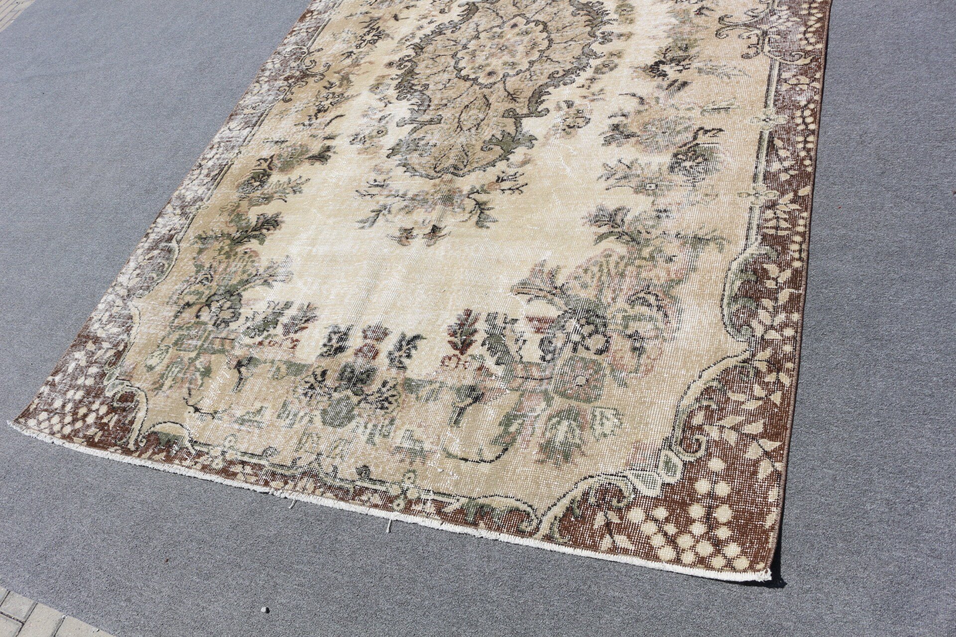 Vintage Rug, Handwoven Rug, Beige Wool Rug, Bedroom Rug, 6.4x9.6 ft Large Rug, Turkish Rug, Antique Rug, Oriental Rugs, Dining Room Rug