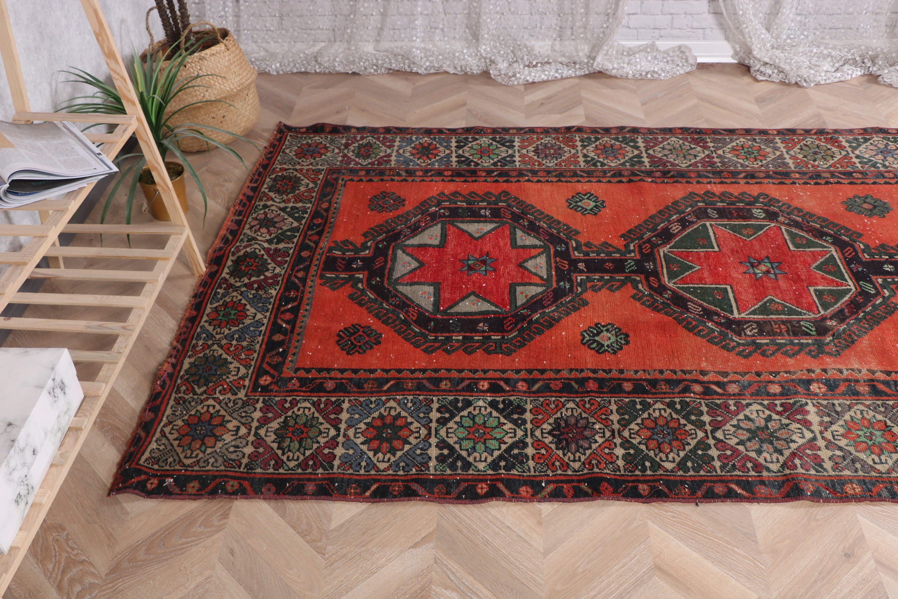 Vintage Halılar, Koridor Halıları, Koridor Halısı, Türkiye Halısı, Turuncu Oushak Halıları, Türk Halısı, Nötr Halı, 4,9x12,5 ft Runner Halıları, Düz Dokuma Halılar