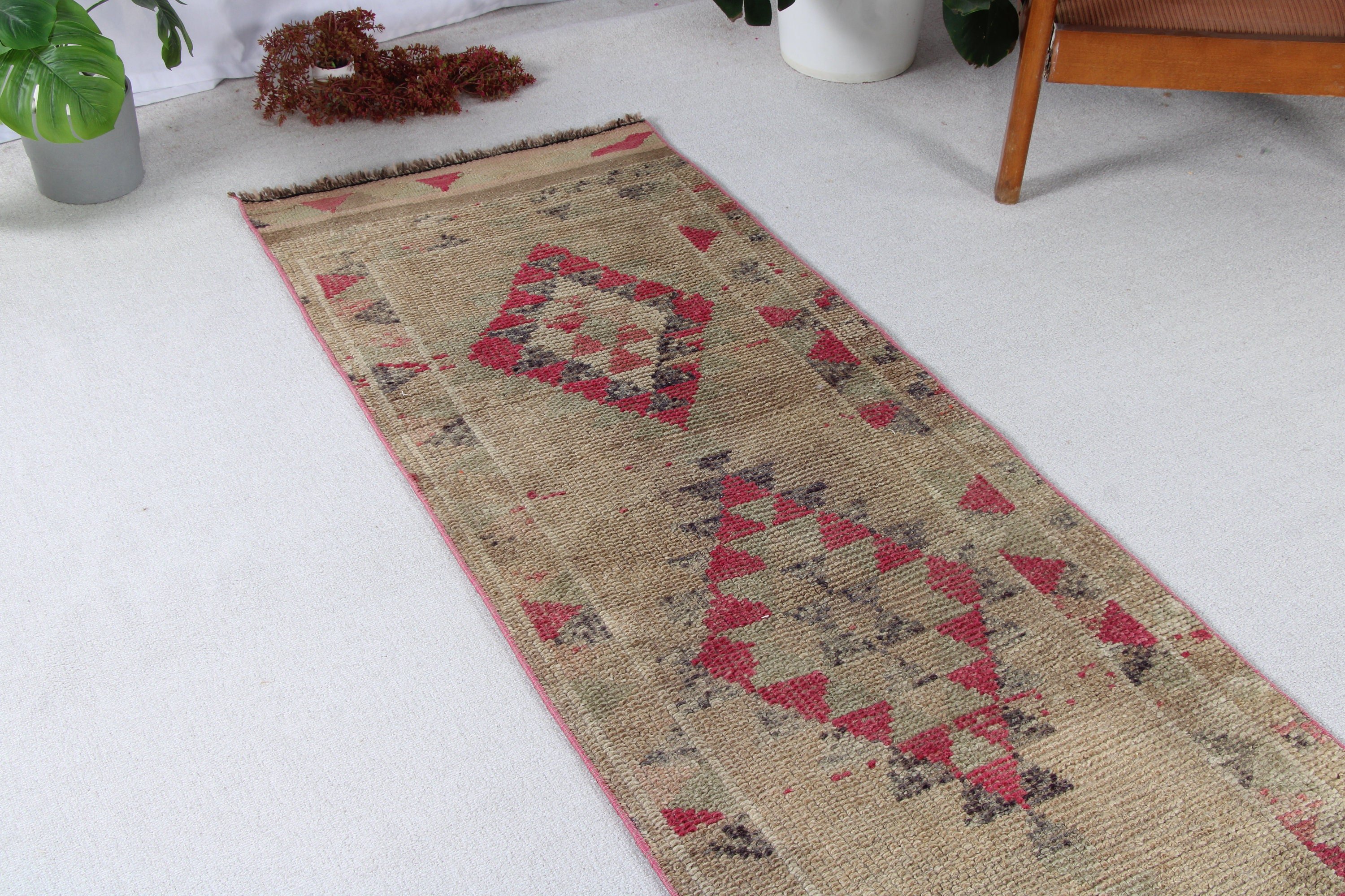 Corridor Rugs, Turkish Rugs, Bedroom Rugs, Kitchen Rug, Green Neutral Rug, Vintage Runner Rugs, Vintage Rugs, 2.2x12.1 ft Runner Rug