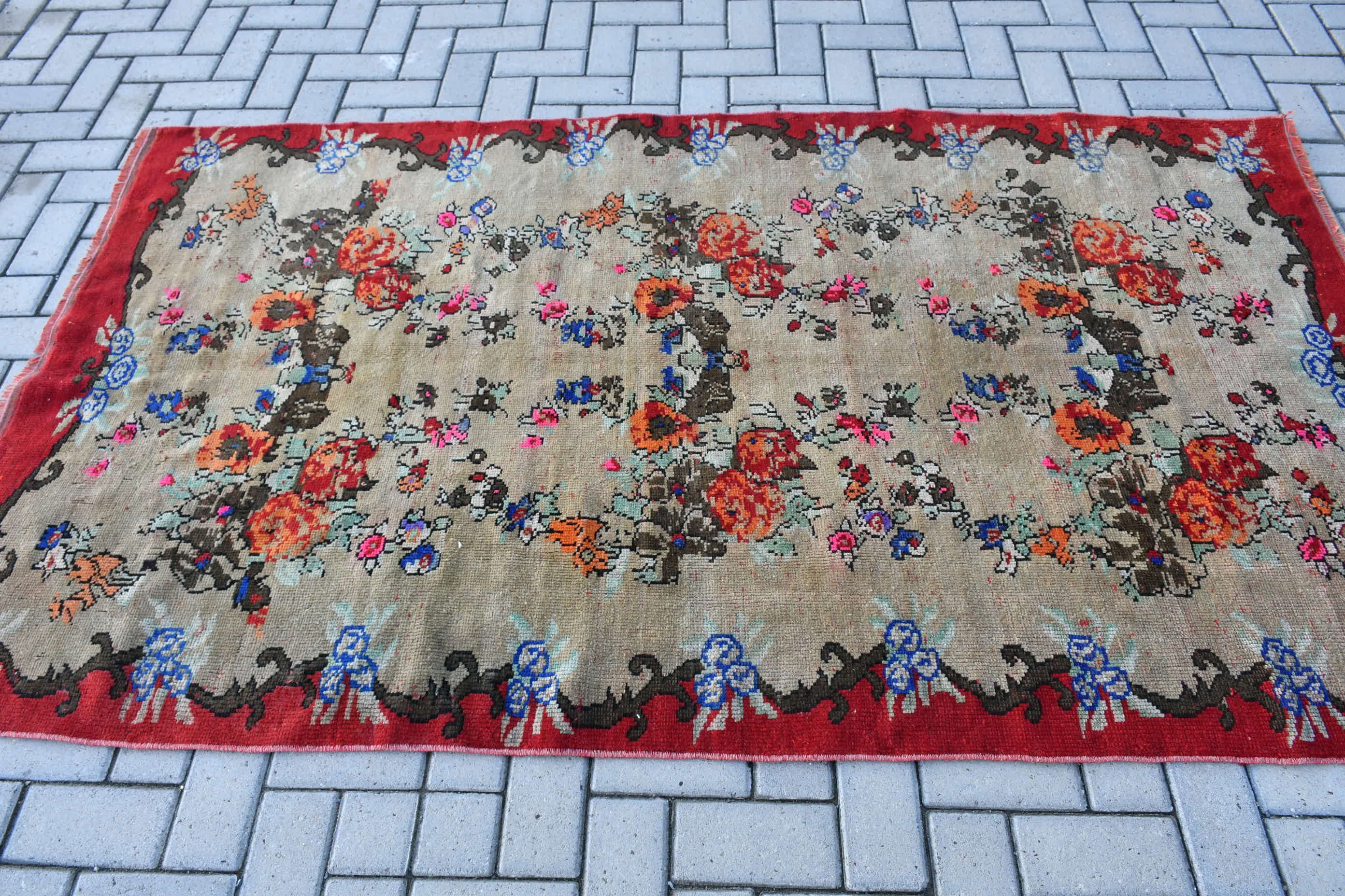 Turkish Rug, 4.3x7.6 ft Area Rug, Kitchen Rug, Pale Rug, Vintage Rugs, Living Room Rug, Anatolian Rugs, Beige Moroccan Rugs