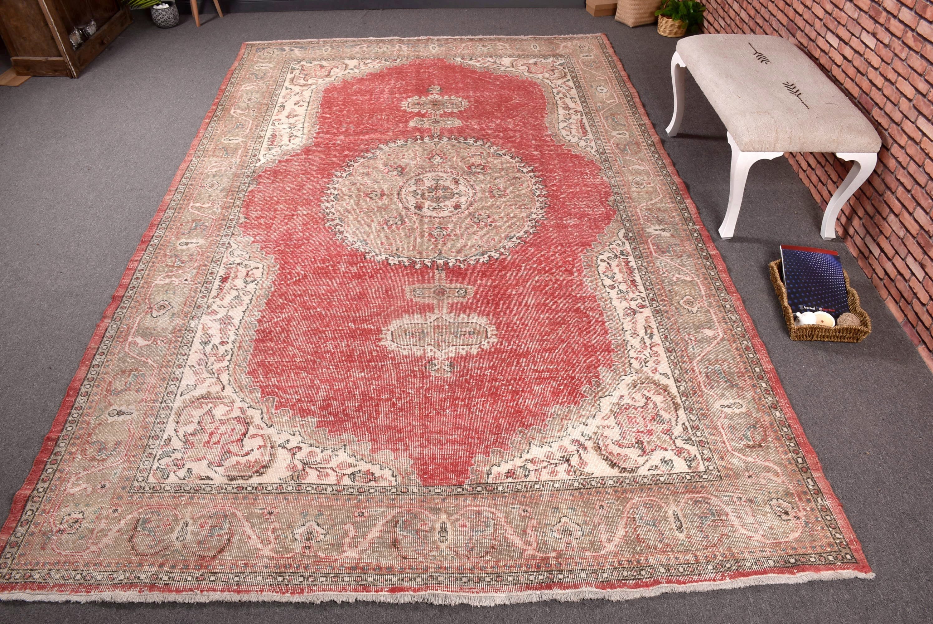 Oryantal Halı, Türk Halısı, Büyük Boy Türk Halıları, Egzotik Halı, Vintage Halı, 7.2x11.3 ft Büyük Boy Halılar, Bej Bildirimi Halı, Geometrik Halılar