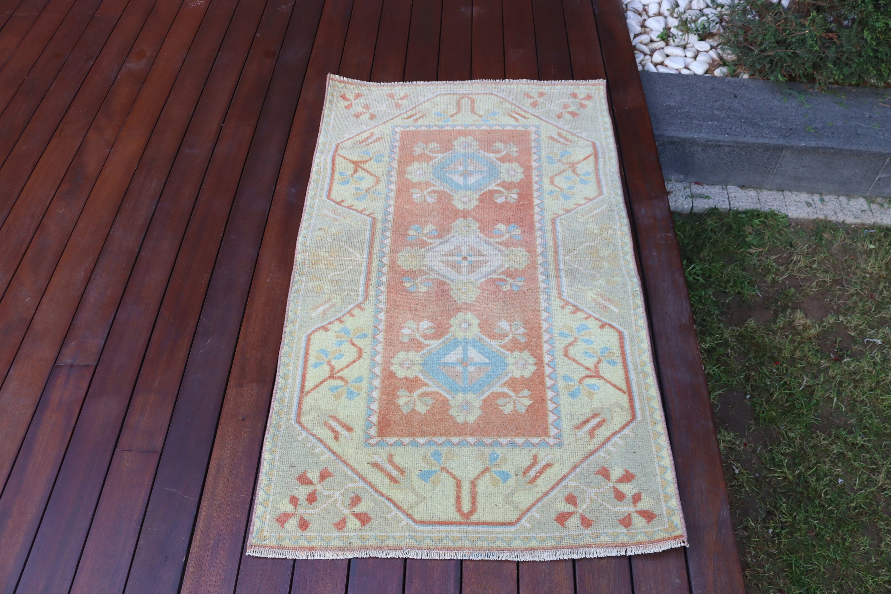 Door Mat Rug, Bath Rugs, Vintage Rug, Turkish Rugs, Modern Rugs, Ethnic Rugs, 2.4x4.2 ft Small Rug, Orange Geometric Rugs, Flatweave Rug