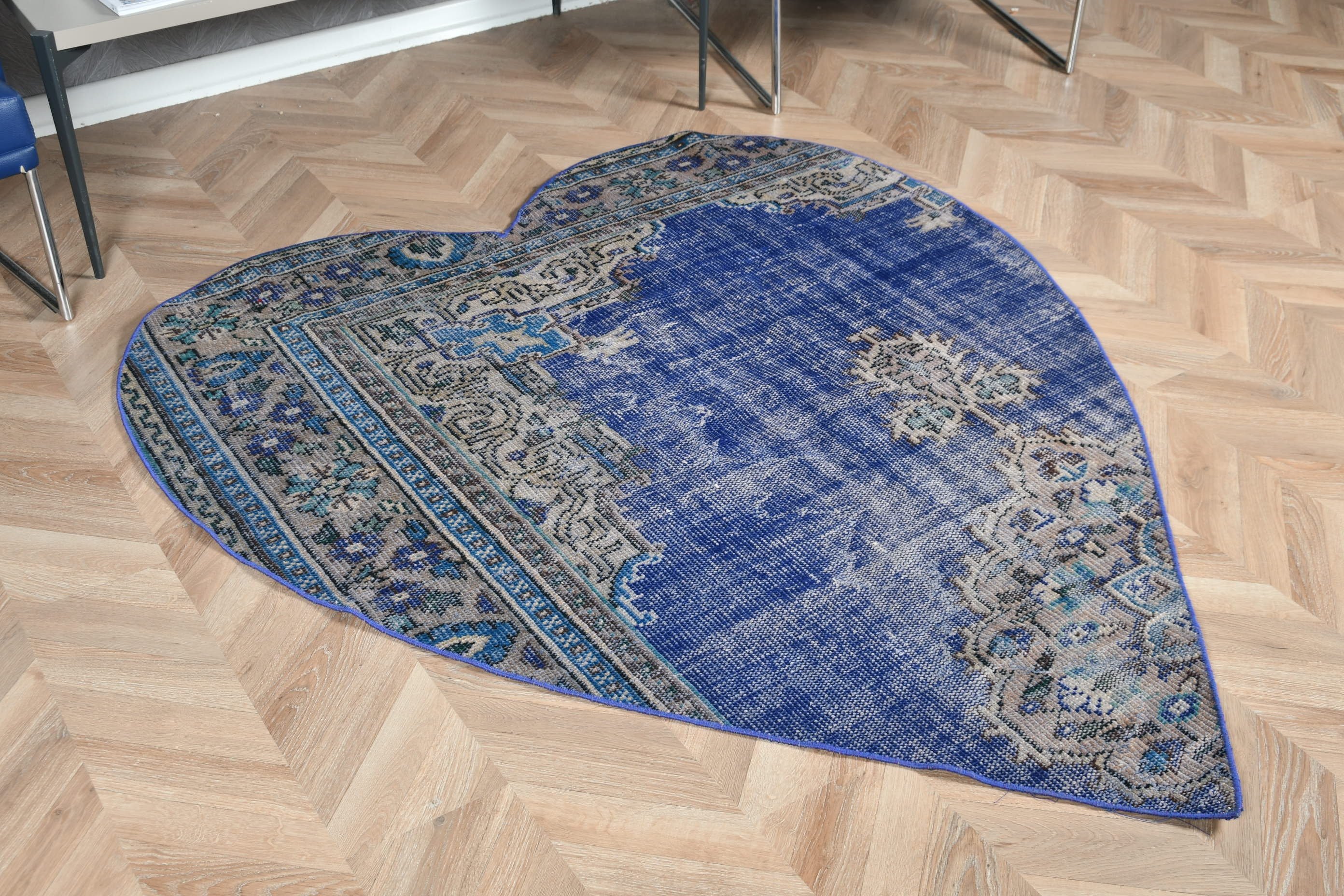 Living Room Rug, Blue Antique Rug, Vintage Rug, Boho Rugs, 4.8x5.7 ft Area Rugs, Antique Rug, Oriental Rugs, Rugs for Indoor, Turkish Rugs