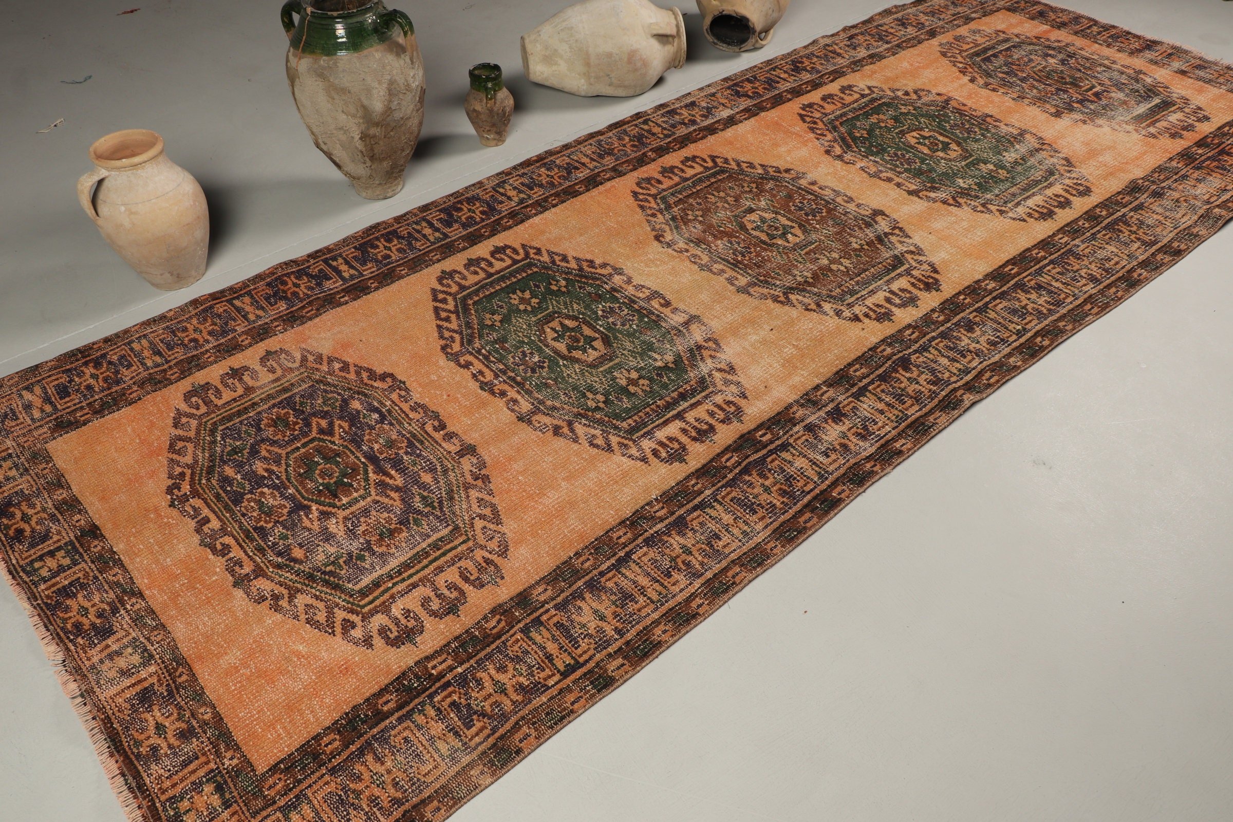 Orange Cool Rug, Salon Rug, Kitchen Rug, Wool Rug, Turkish Rugs, Rugs for Salon, Dining Room Rug, Vintage Rug, 4.5x11.2 ft Large Rug