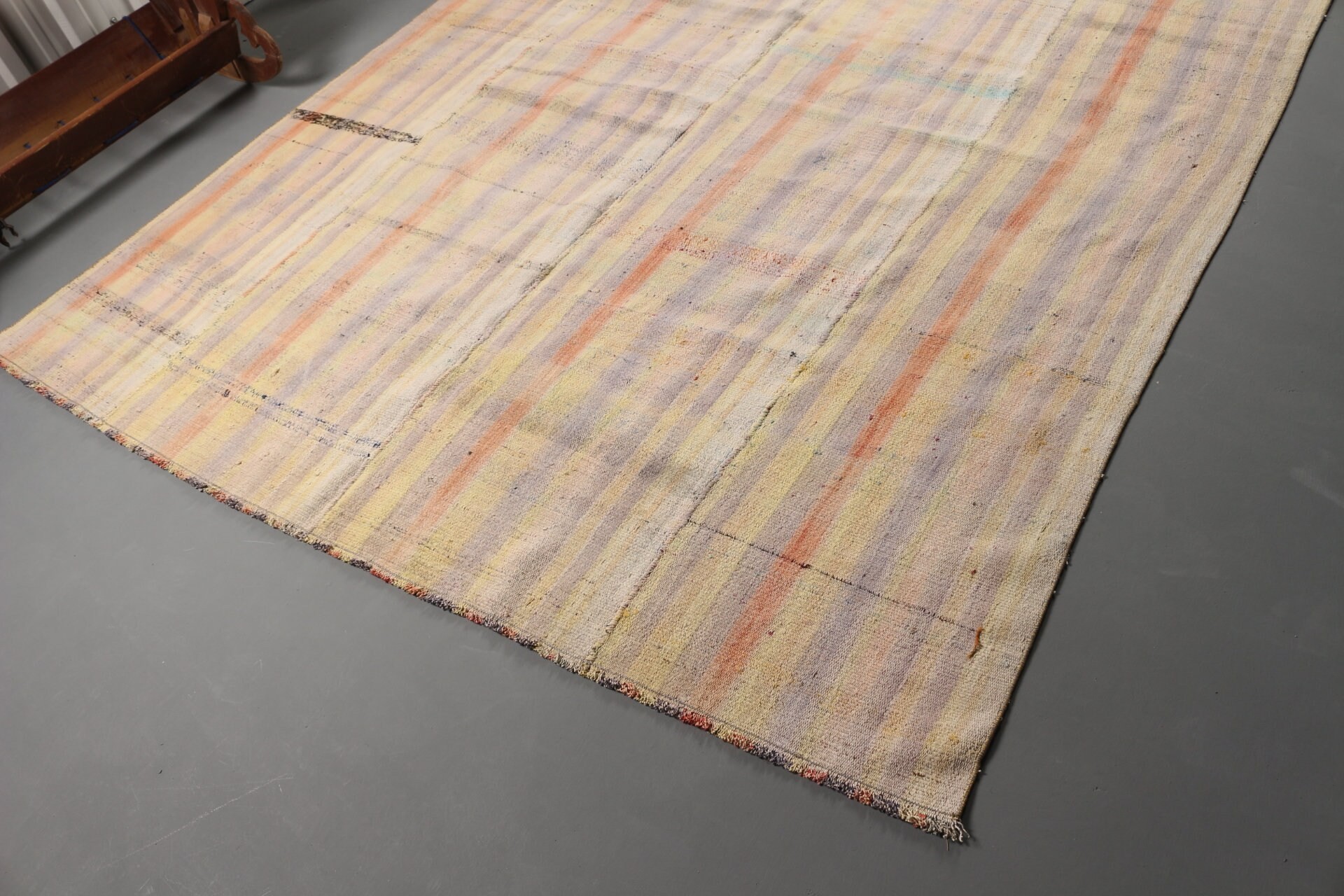 Vintage Halı, 6.7x7.7 ft Büyük Halı, Antika Halı, Kilim, Yemek Odası Halısı, Oryantal Halı, Bej Oushak Halısı, Aztek Halısı, Salon Halısı, Türk Halısı