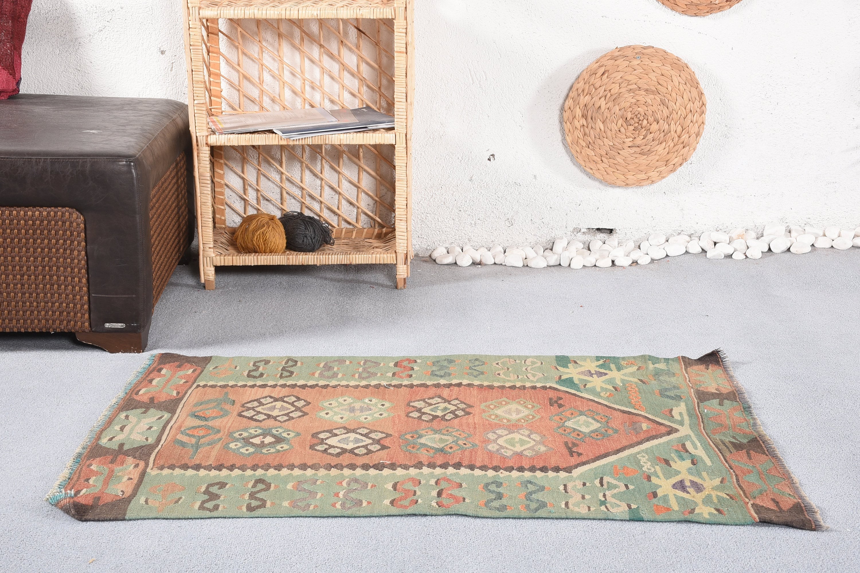 Green Floor Rug, Kitchen Rug, Kilim, Moroccan Rug, Car Mat Rug, 2.6x3.7 ft Small Rug, Cute Rug, Turkish Rugs, Vintage Rug, Door Mat Rug