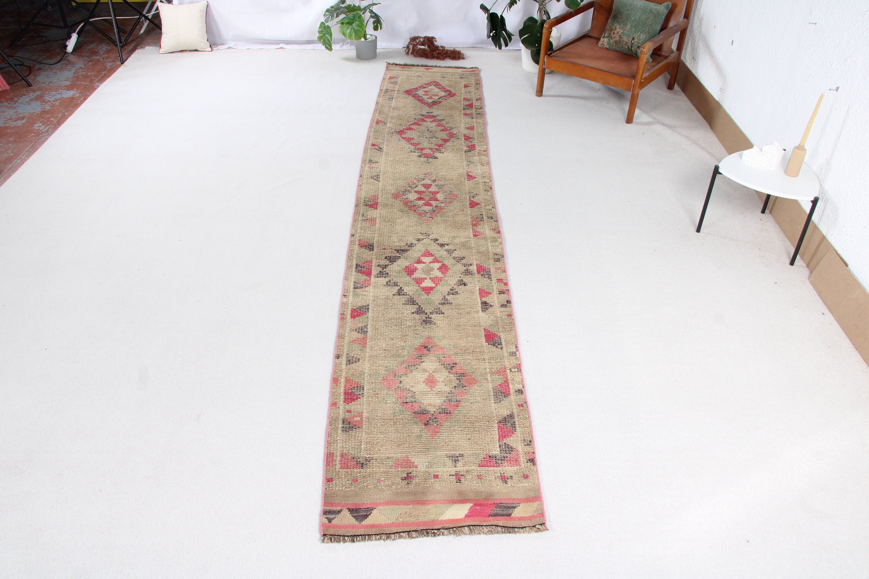 Corridor Rugs, Turkish Rugs, Bedroom Rugs, Kitchen Rug, Green Neutral Rug, Vintage Runner Rugs, Vintage Rugs, 2.2x12.1 ft Runner Rug