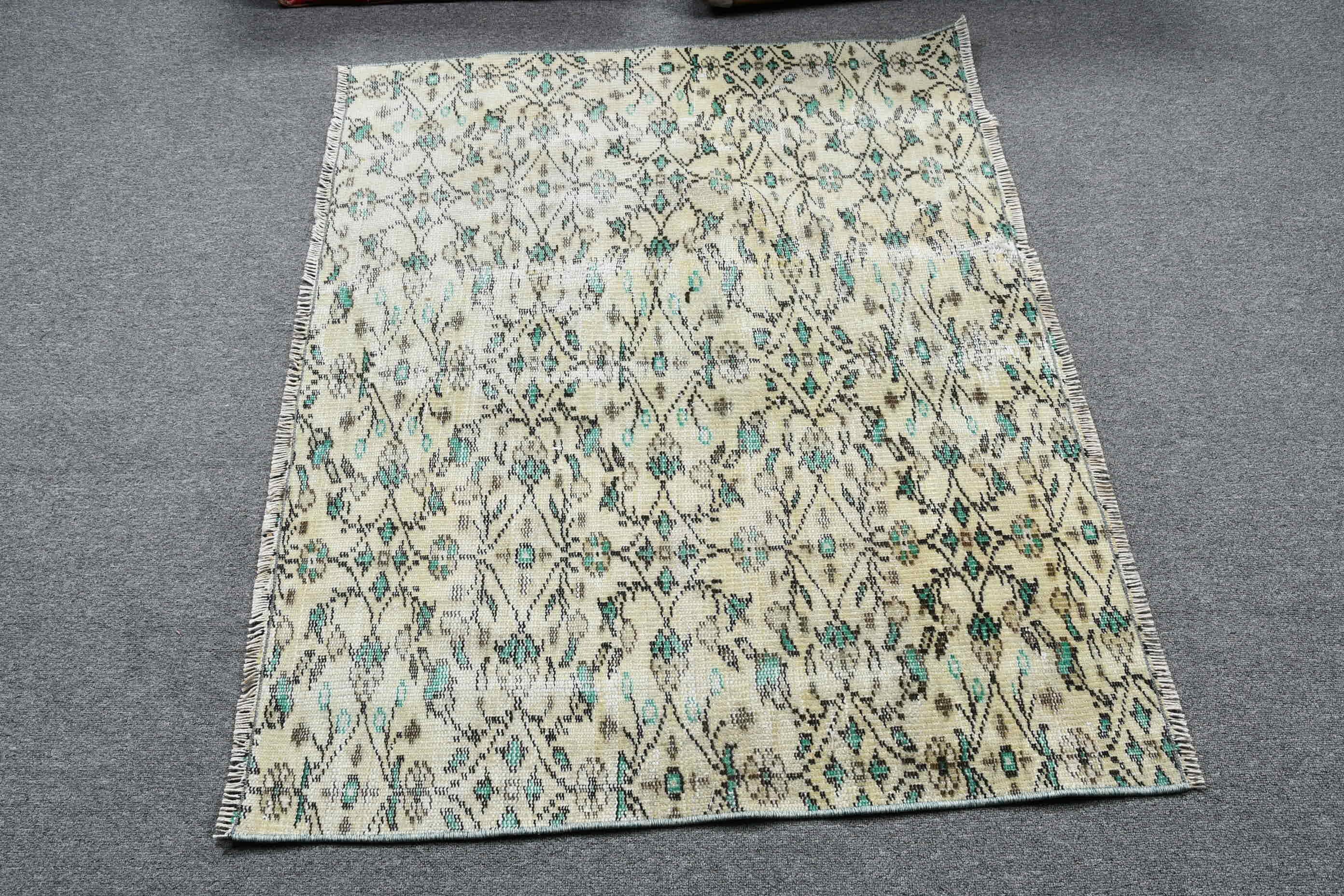 Turkish Rug, Home Decor Rug, Kitchen Rug, Rugs for Entry, Nursery Rugs, Vintage Rug, 4.3x3.3 ft Small Rug, Antique Rug, Green Floor Rug