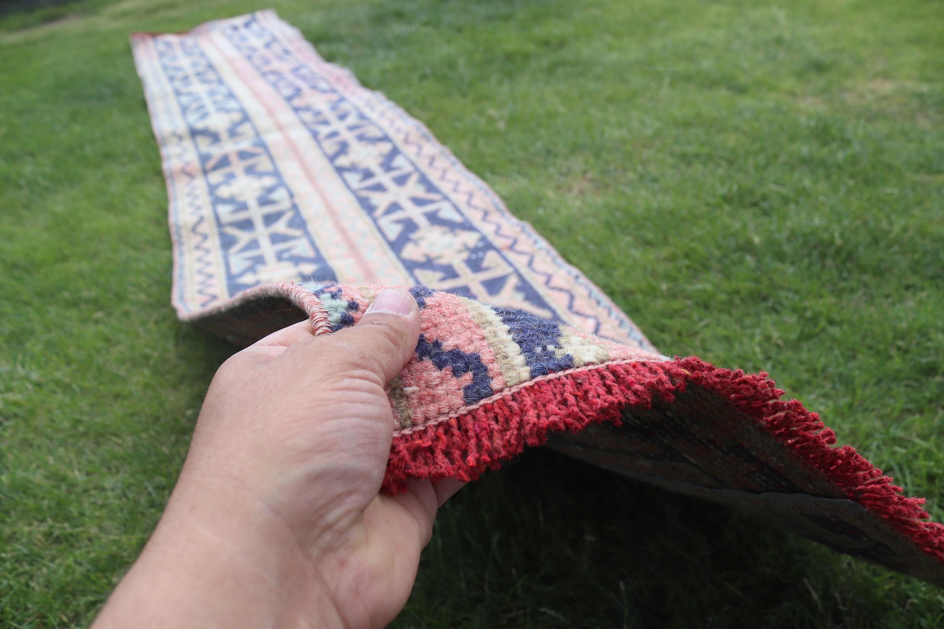 Long Runner Rug, Turkish Rugs, Vintage Rug, Kitchen Rug, Aztec Rug, Blue Boho Rug, Geometric Rug, 1.7x10.5 ft Runner Rug, Anatolian Rugs