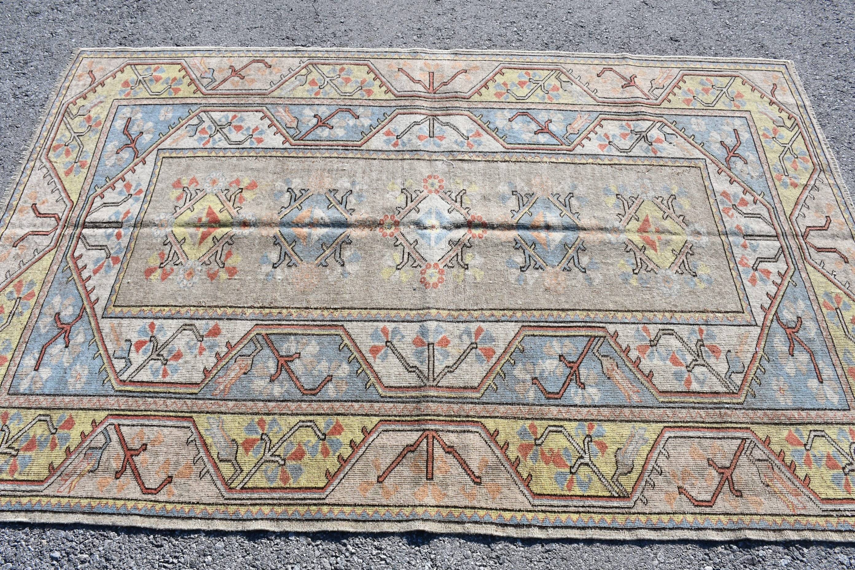 Oriental Rug, Vintage Rugs, Turkish Rug, Tribal Rug, 5.1x7.8 ft Area Rugs, Living Room Rug, Yellow Cool Rugs, Kitchen Rug, Dining Room Rug