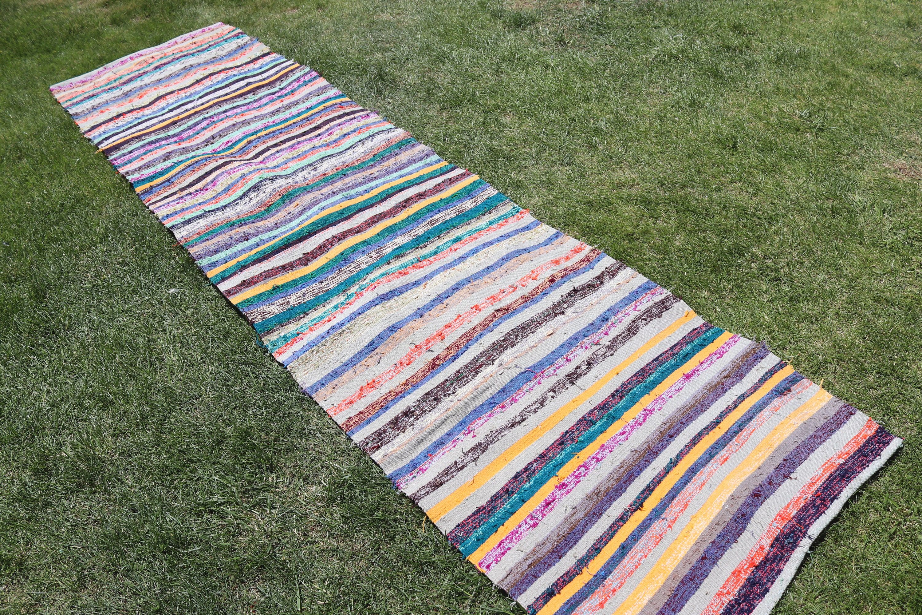 Runner Halıları, Vintage Halı, Mutfak Halısı, 2.6x10.1 ft Runner Halıları, Kilim, Bildiri Halısı, Gökkuşağı Oushak Halısı, Türk Halısı, Havalı Halı