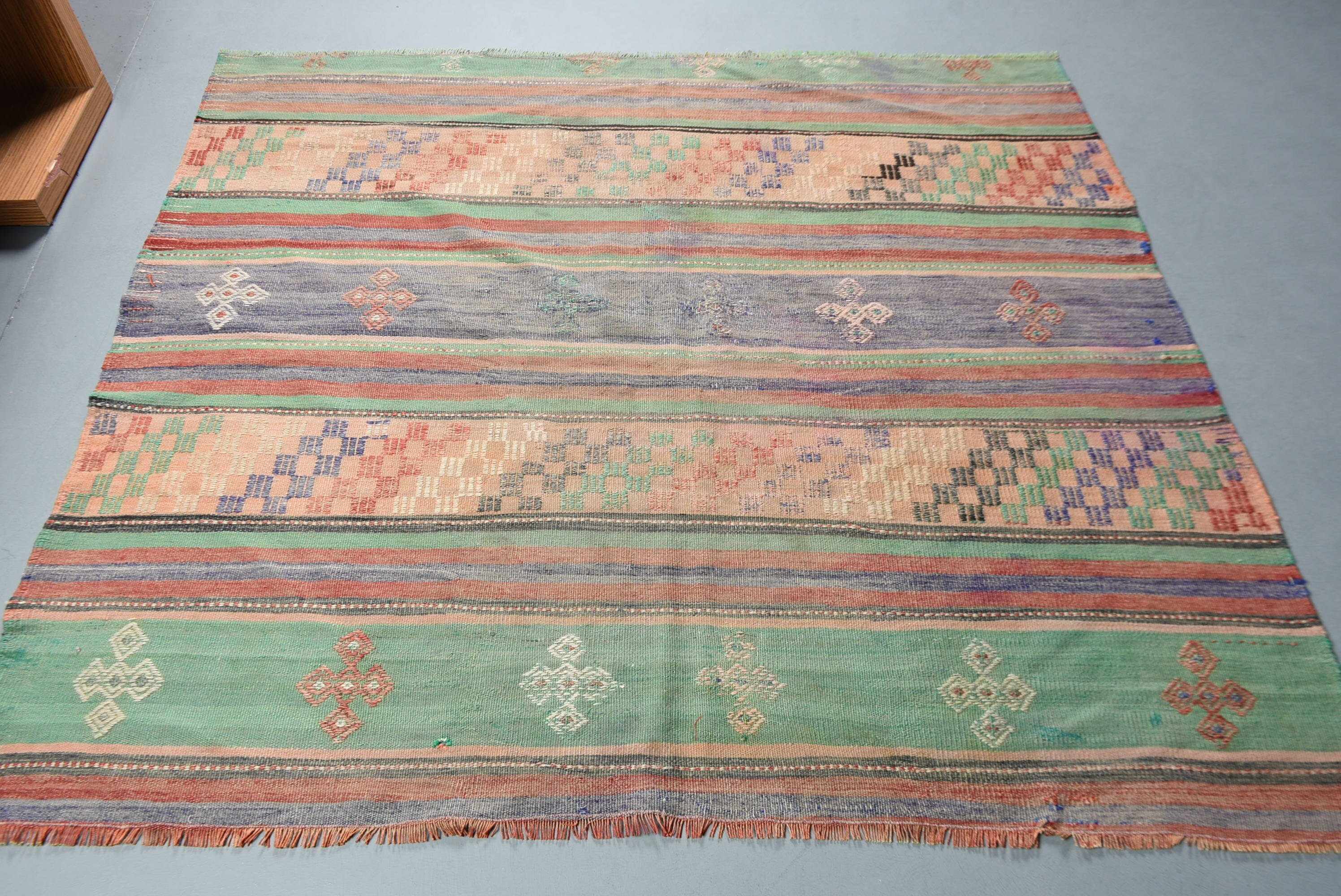 Oturma Odası Halıları, Anadolu Halısı, Yün Halısı, Kilim, Pastel Halısı, Türk Halıları, Vintage Halısı, Yeşil Yatak Odası Halıları, 5.9x5.2 ft Alan Halısı