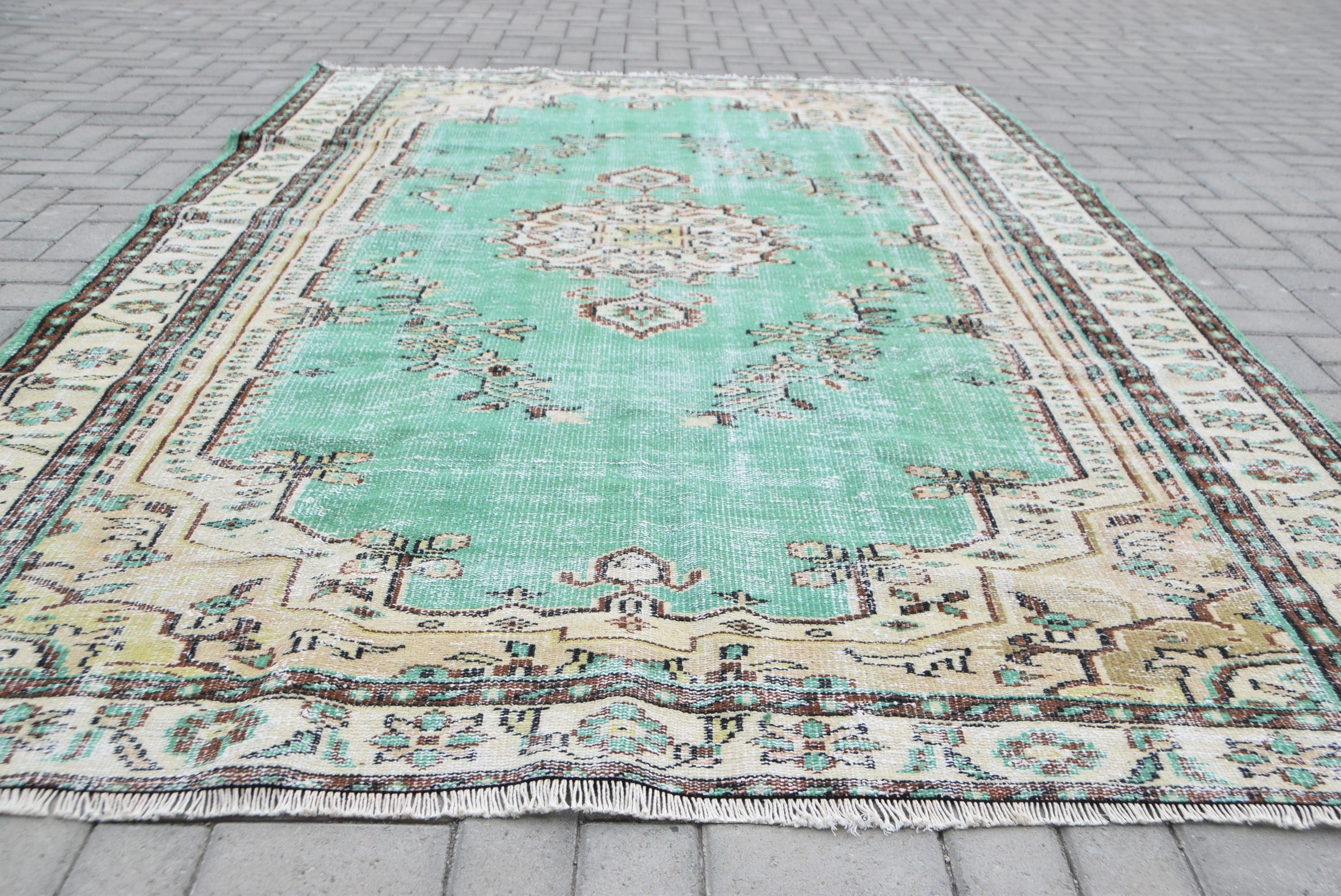 Living Room Rugs, Beige Home Decor Rugs, Turkish Rug, Wool Rug, Salon Rug, 6.3x8.9 ft Large Rug, Vintage Rug, Natural Rugs