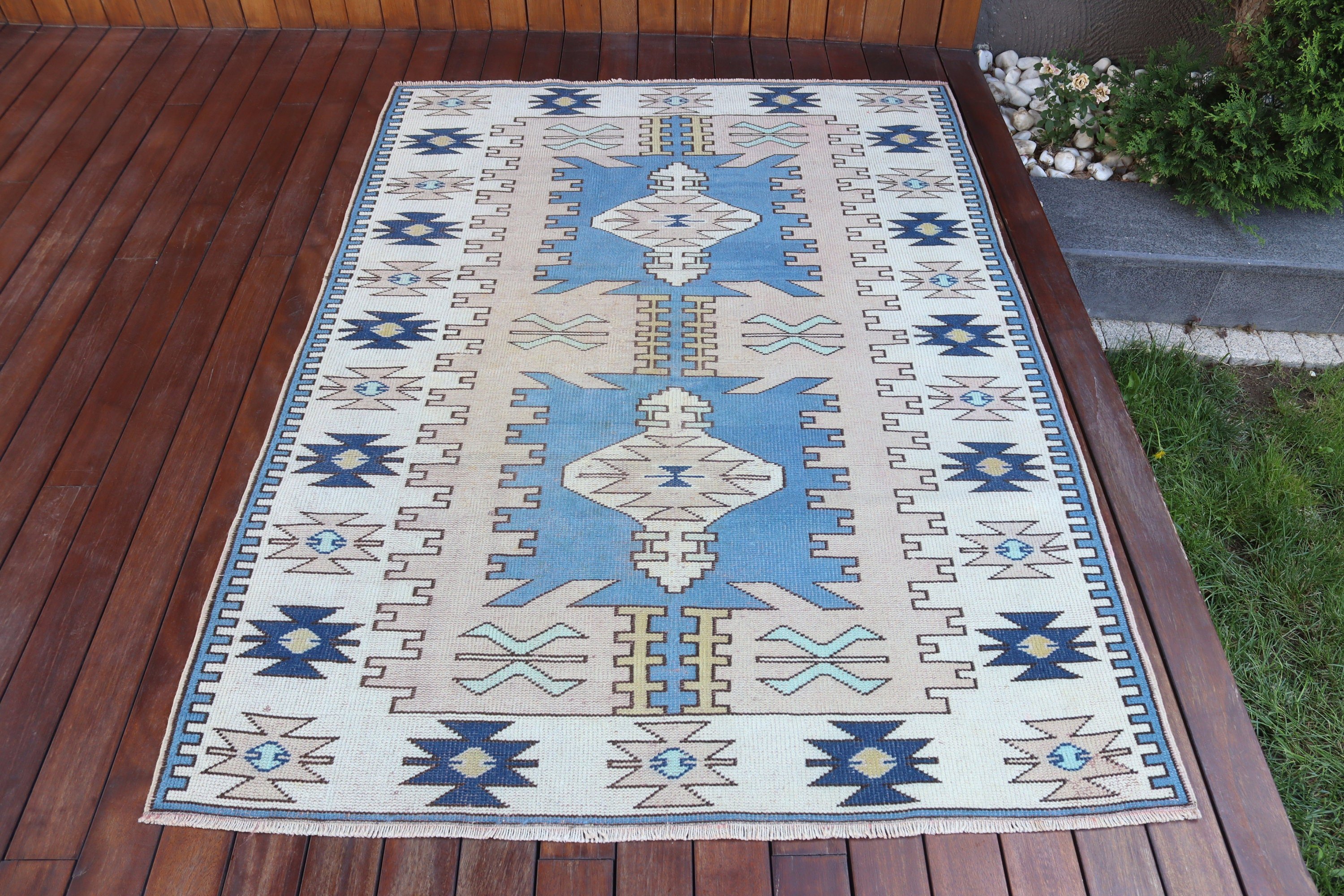 Blue Neutral Rugs, Neutral Rugs, Vintage Rug, Nursery Rugs, Boho Rugs, Turkish Rugs, Dining Room Rugs, Home Decor Rug, 4.3x5.9 ft Area Rugs