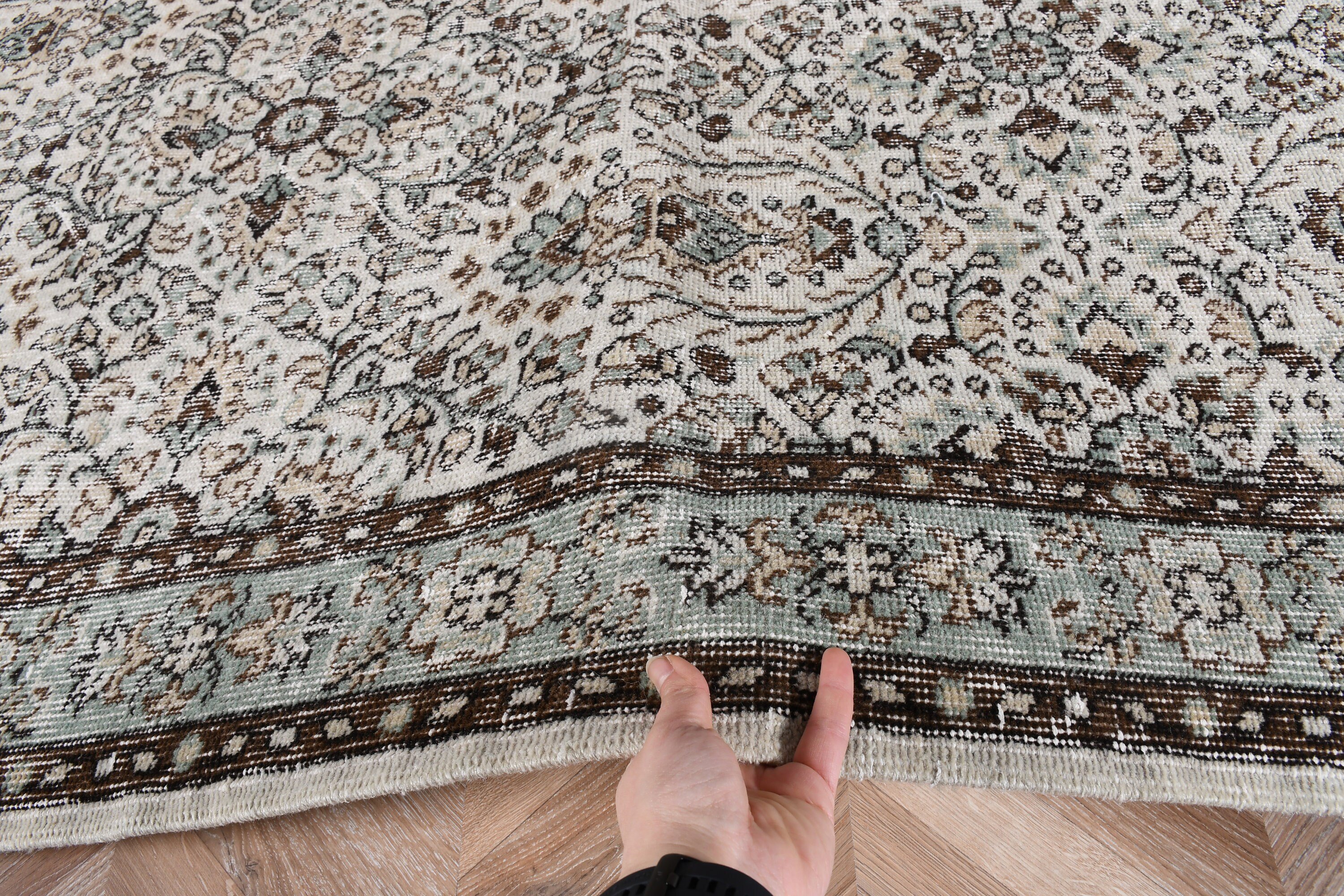 Vintage Halı, Beyaz Mutfak Halısı, Mutfak Halıları, Yemek Odası Halıları, 3,8x6,9 ft Alan Halısı, Sessiz Halı, Yün Halılar, Türk Halısı, Yer Halıları