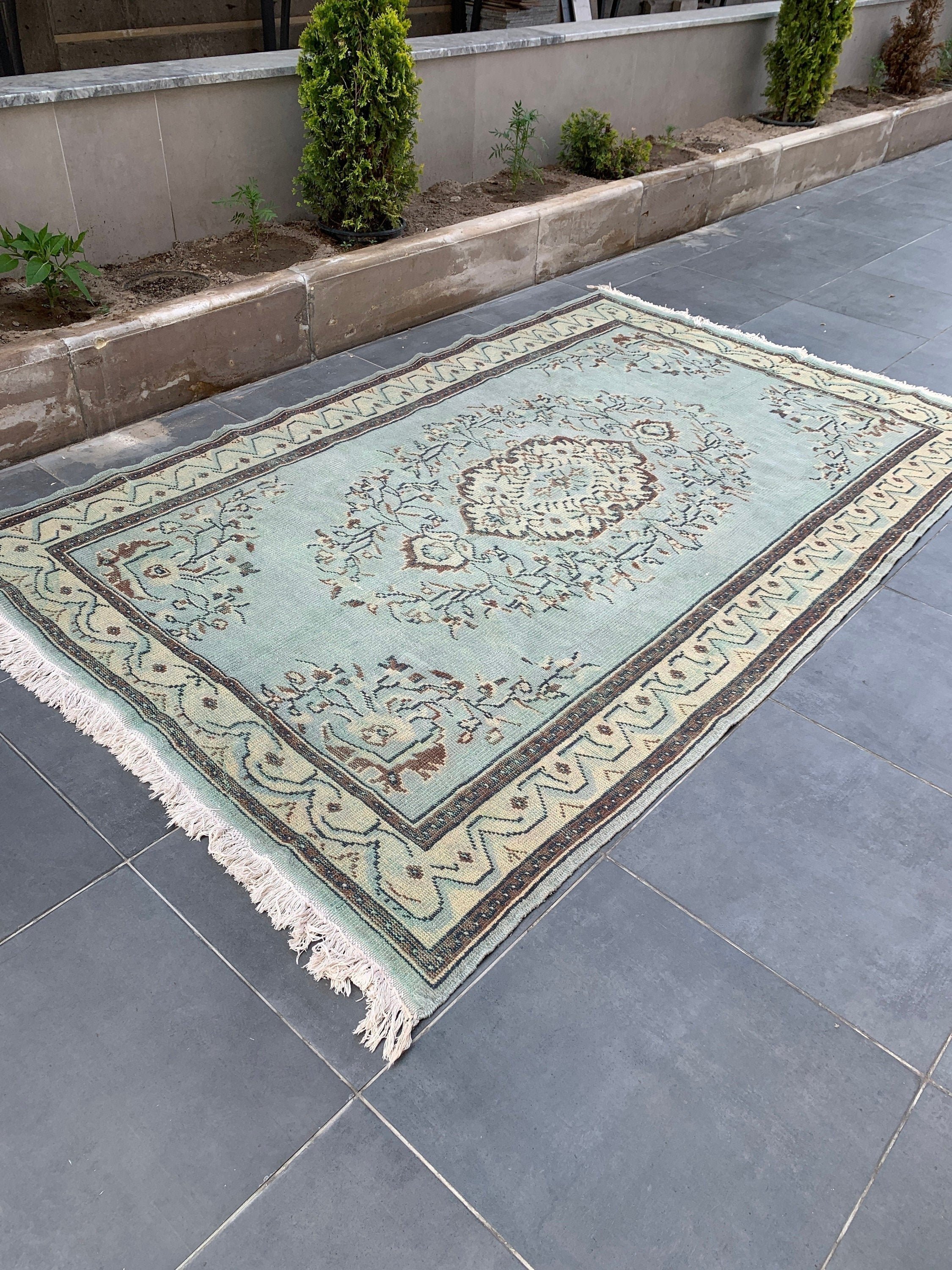 Green Antique Rug, Vintage Rugs, 5.9x9.5 ft Large Rugs, Eclectic Rugs, Turkish Rug, Cool Rug, Salon Rugs, Dining Room Rugs