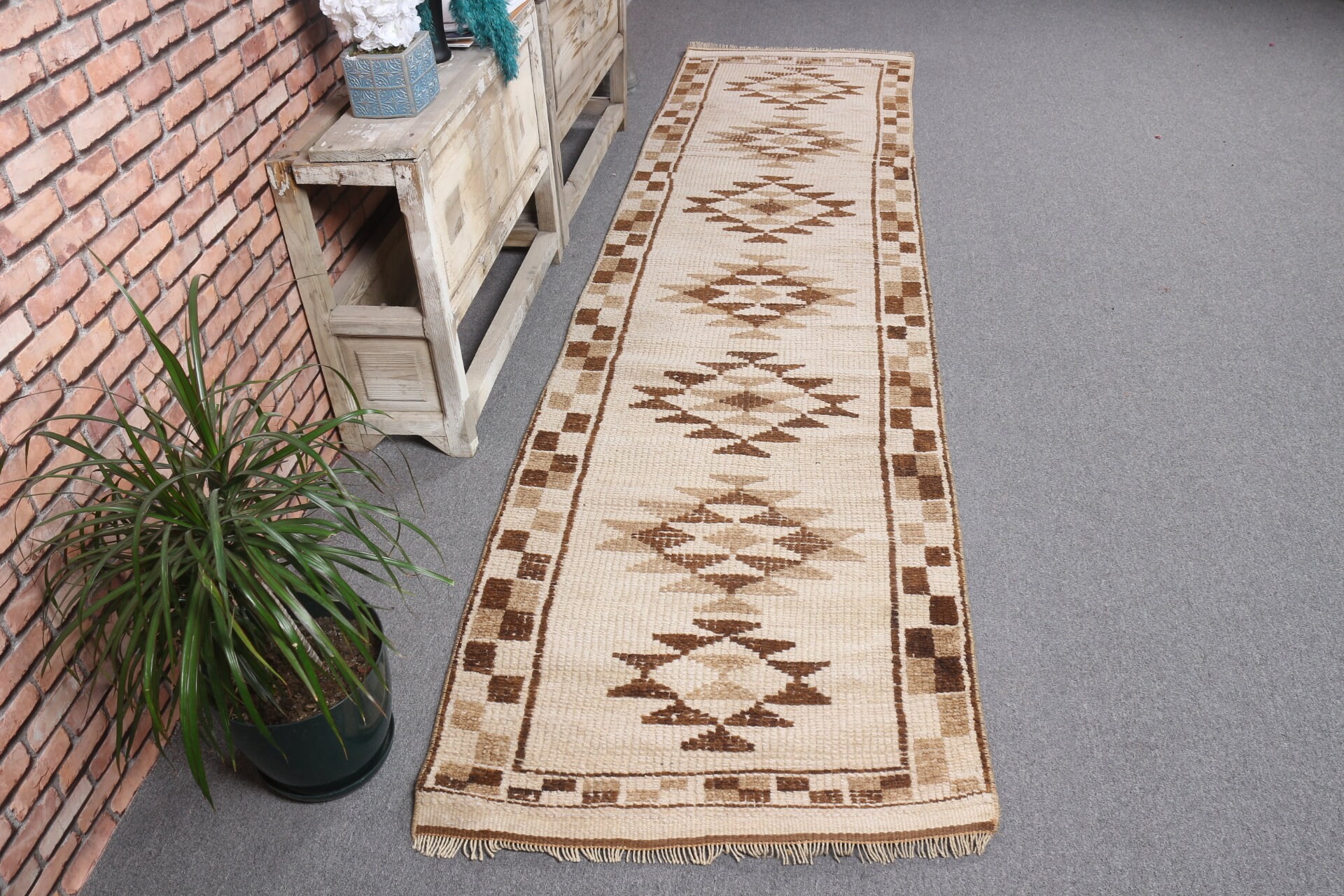 Oushak Rug, Stair Rug, Rugs for Runner, Beige  2.6x10.1 ft Runner Rug, Oriental Rug, Hallway Rug, Turkish Rugs, Vintage Rugs