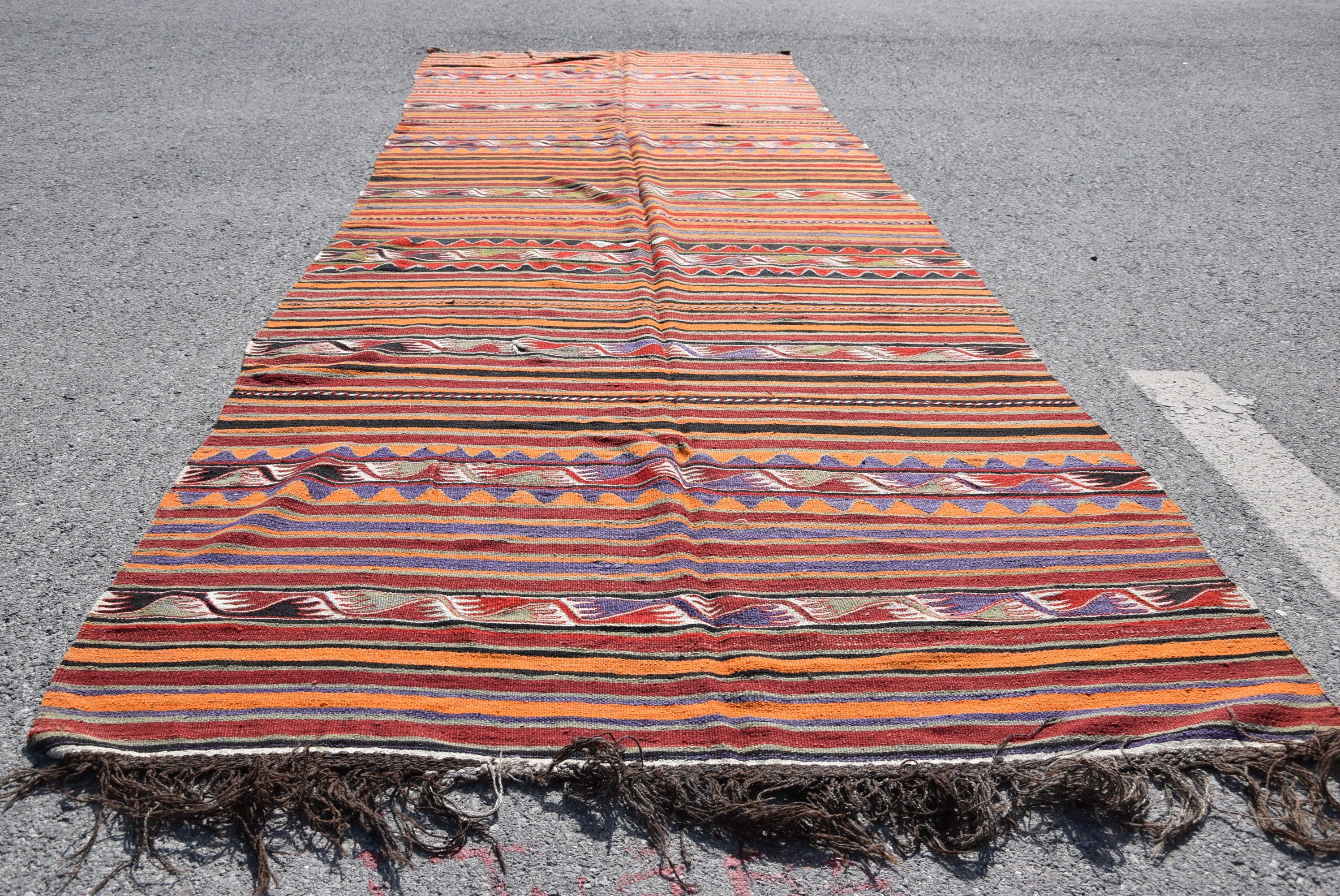 Oryantal Halı, Kilim, 4.5x13.2 ft Yolluk Halısı, Merdiven Halısı, Kırmızı Oushak Halısı, Türk Halıları, Vintage Halılar, Düğün Halısı, Fas Halıları, Koridor Halısı