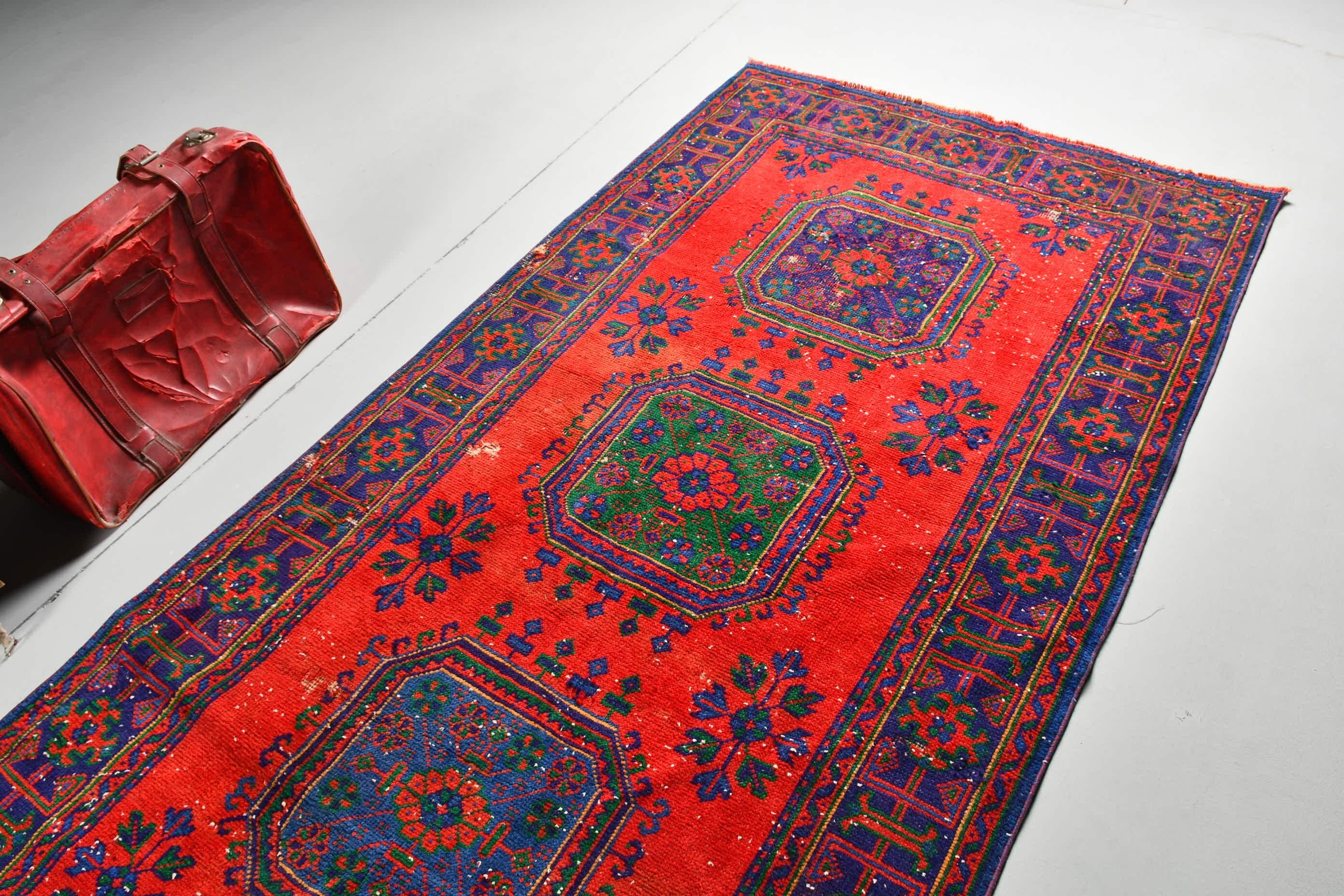 Koridor Halıları, Oushak Halıları, Vintage Halılar, 4,2x12,1 ft Runner Halısı, Türk Halıları, Estetik Halı, Kırmızı Oryantal Halı, Koridor Halısı