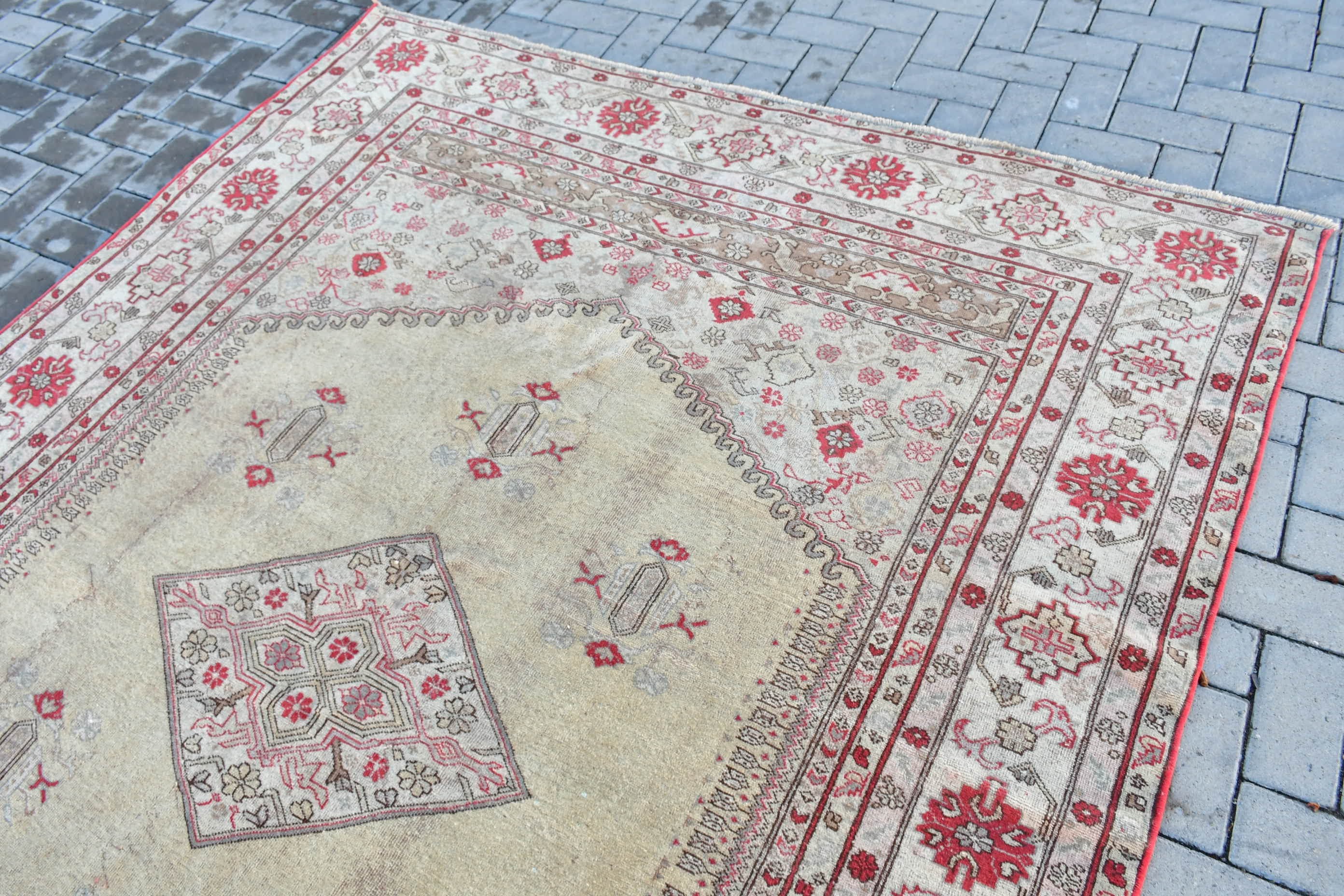 Turkish Rug, Cool Rug, Salon Rug, Vintage Rug, Living Room Rug, Beige Kitchen Rugs, Art Rugs, 6.4x8.9 ft Large Rugs, Antique Rug, Cute Rug