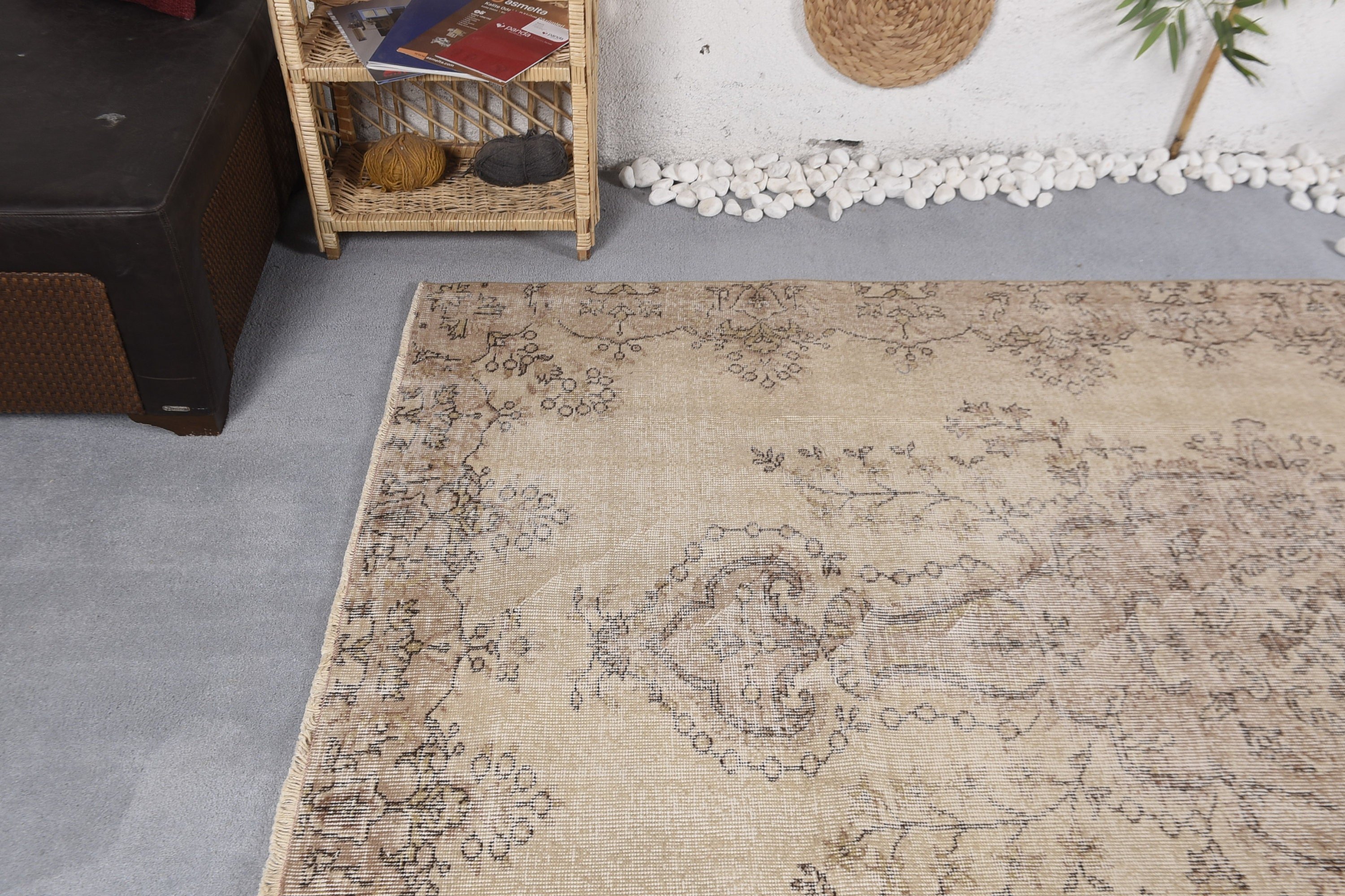 Beige Home Decor Rugs, Dining Room Rug, Salon Rugs, 5.7x9 ft Large Rug, Abstract Rug, Antique Rug, Oushak Rugs, Turkish Rugs, Vintage Rugs