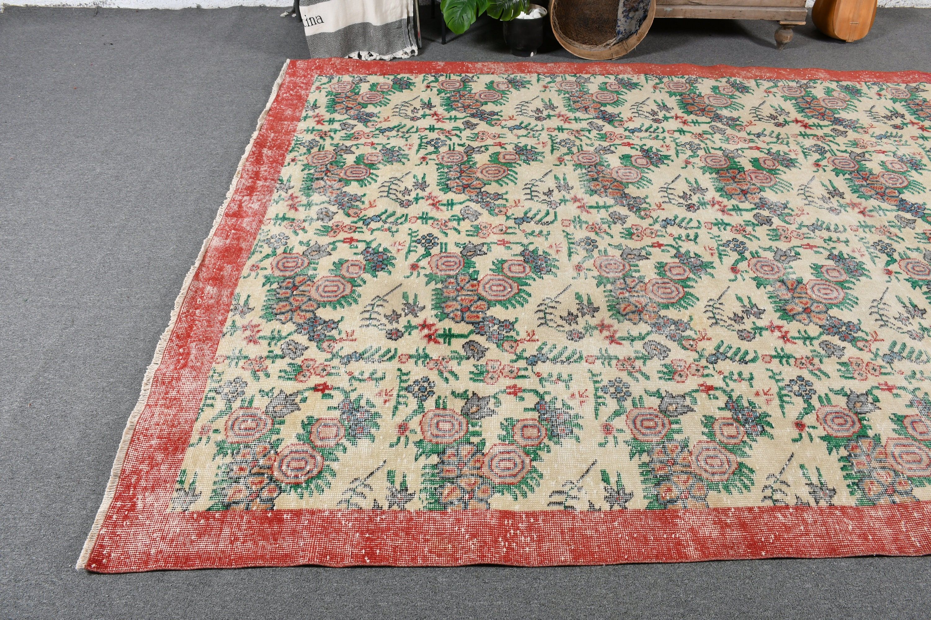 Anadolu Halısı, Bej Ev Dekorasyonu Halısı, Vintage Halılar, Salon Halıları, Türk Halısı, Yün Halısı, Salon Halısı, 6.8x10.9 ft Büyük Boy Halı, Salon Halısı